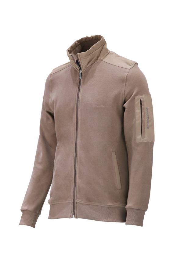 Erkek Standart Fit Kol Cepli Fermuarlı Vizon Sweatshirt