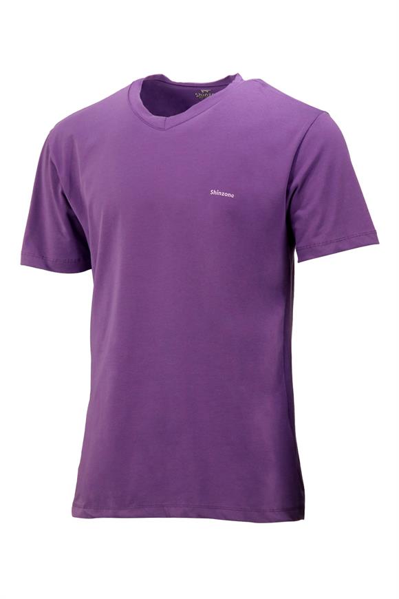 Erkek V Yaka Standart Fit Mor T-Shirt