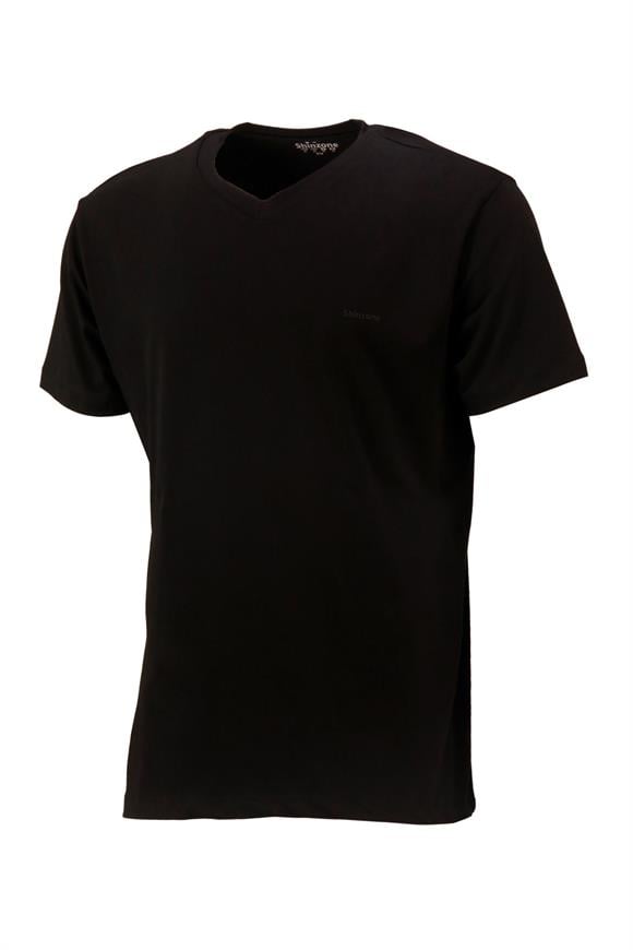 Erkek V Yaka Standart Fit Siyah T-Shirt