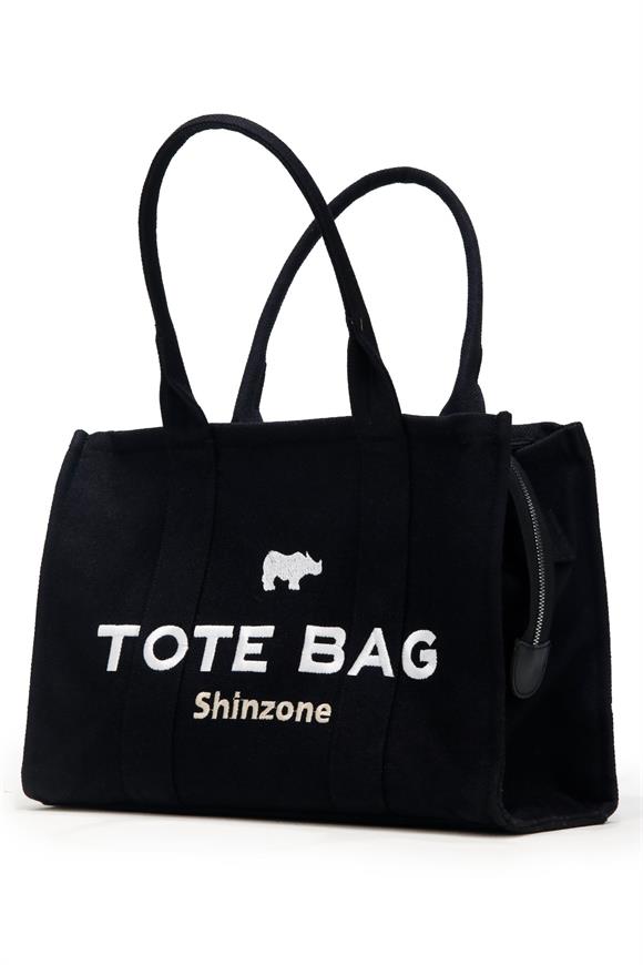 Kadın Soft Tote Bag Kanvas Siyah Krem Çanta