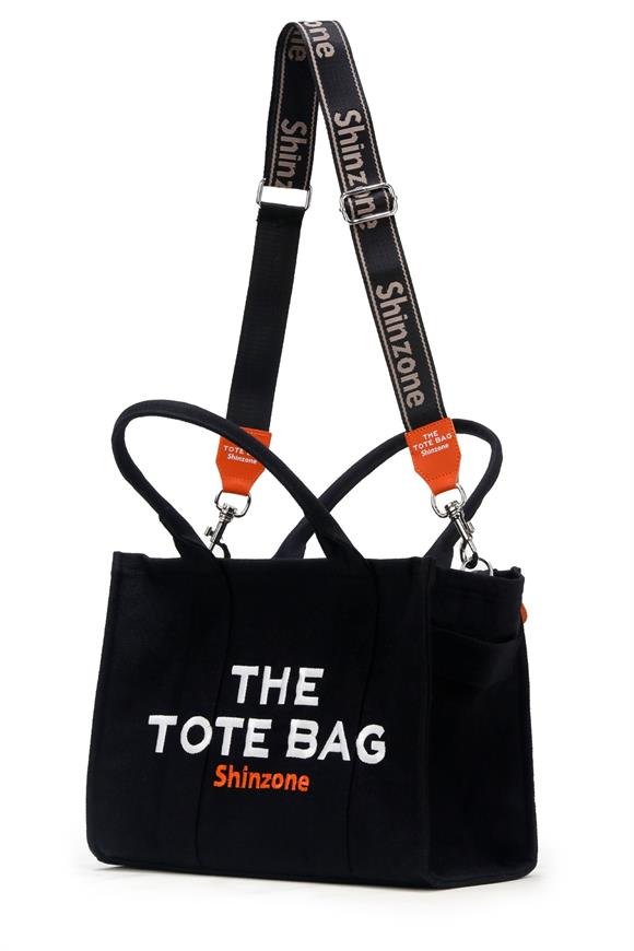 Kadın Soft Tote Bag Kanvas Siyah Turuncu Çanta