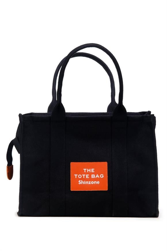Kadın Soft Tote Bag Kanvas Siyah Turuncu Çanta