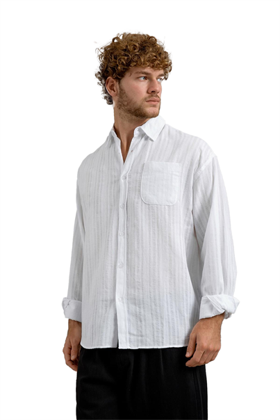 Beyaz DPP ÇİZGİLİ OVERSIZE GÖMLEK