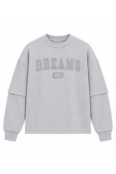 Gri DREAMS BASKI DOKUMA KUMAŞ OVERSIZE SWEATSHIRT
