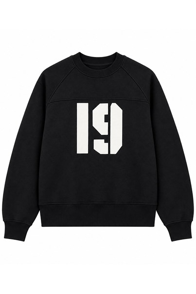 Siyah 19 BASKILI OVERSIZE ŞARDONLU SWEATSHIRT