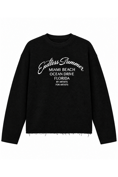 Siyah BASKILI DOKUMA KUMAŞ SWEATSHIRT