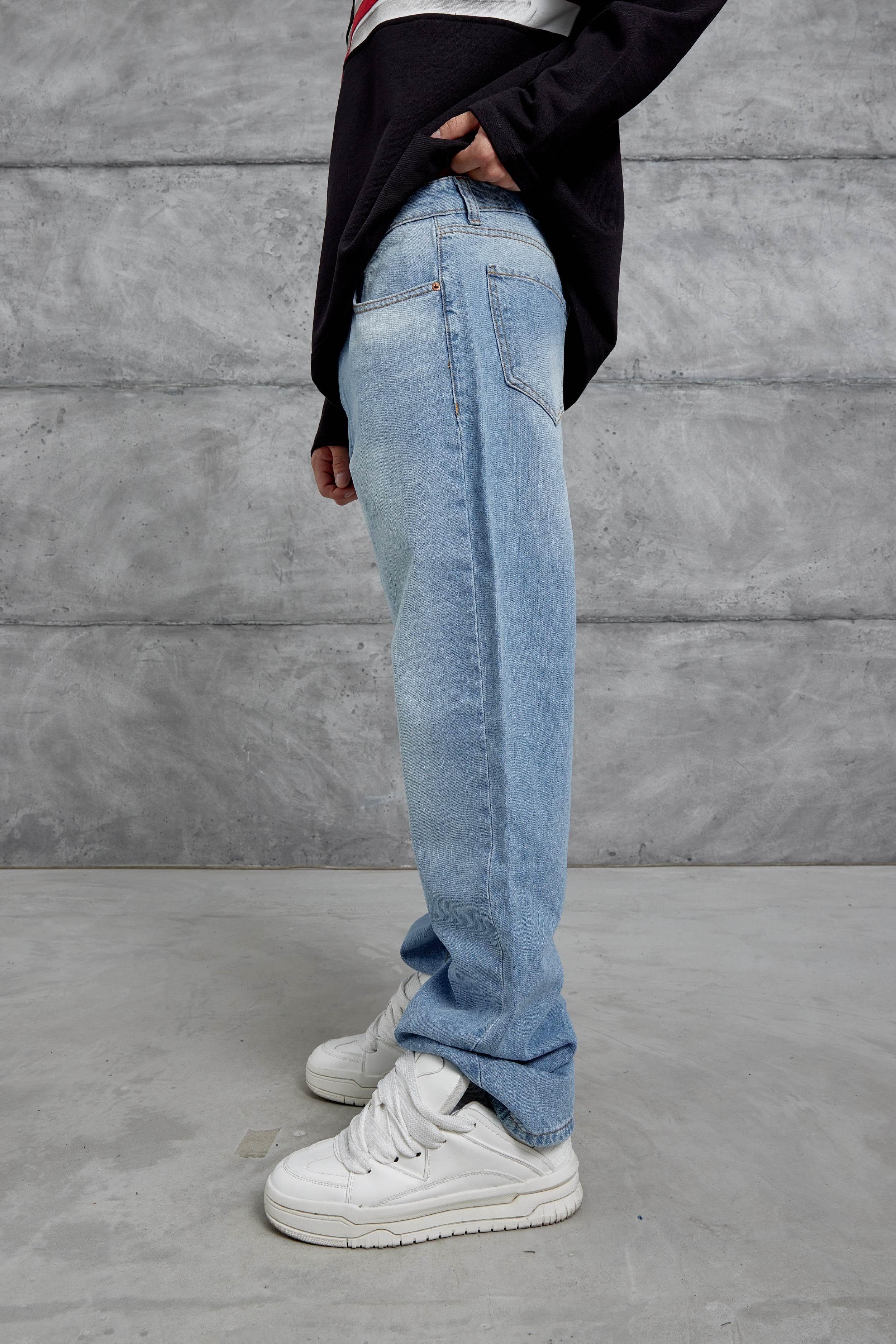 15951 Taşlamalı Mavi Baggy Jean