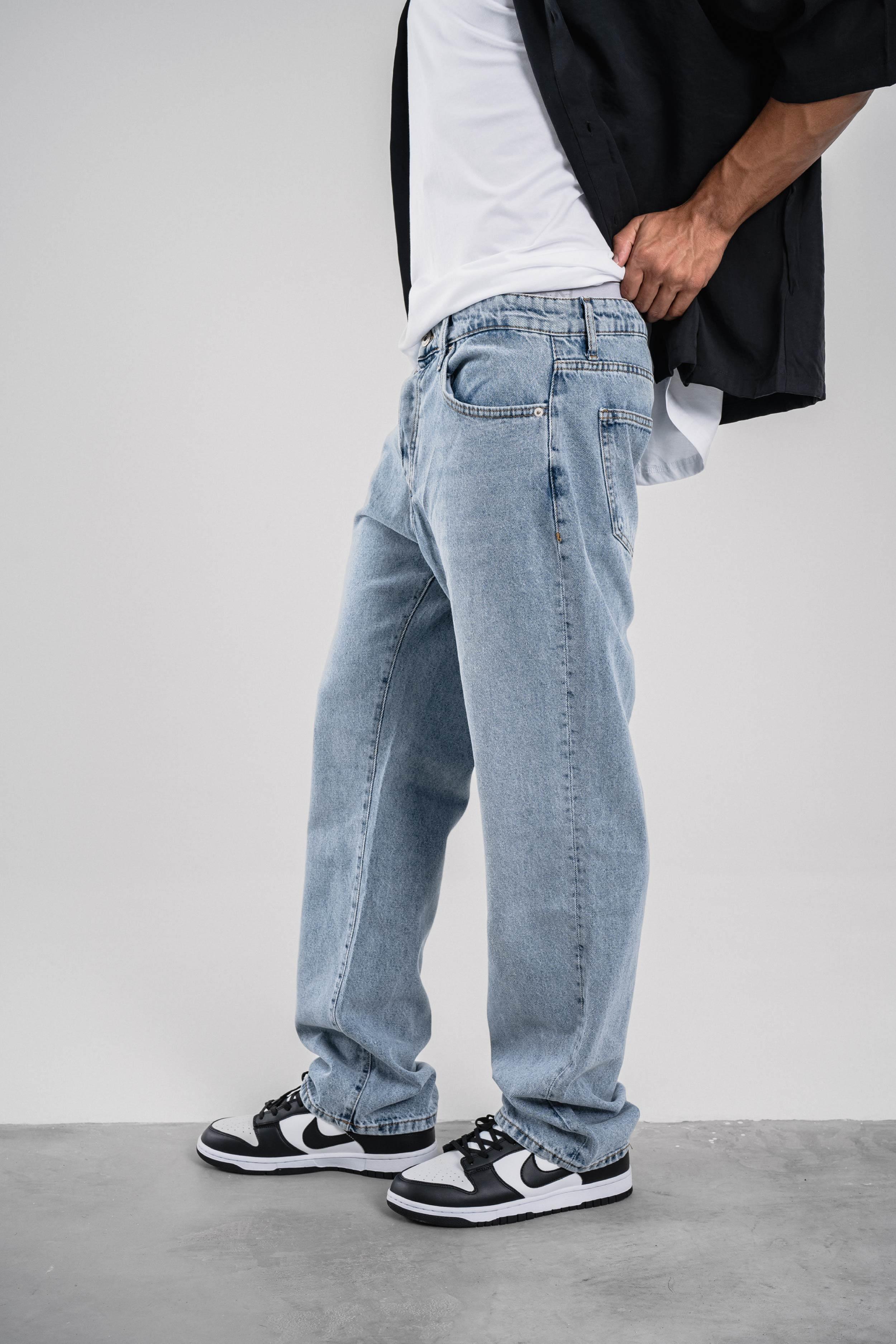 16369-2 Baggy Taşlamalı Mavi Jean · 2