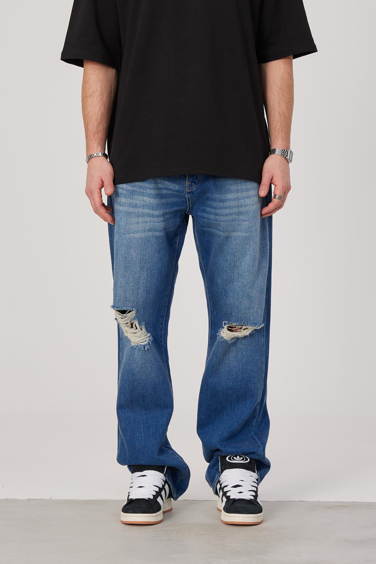 5174 Dizi Yırtık Koyu Mavi Baggy Jean (16160)