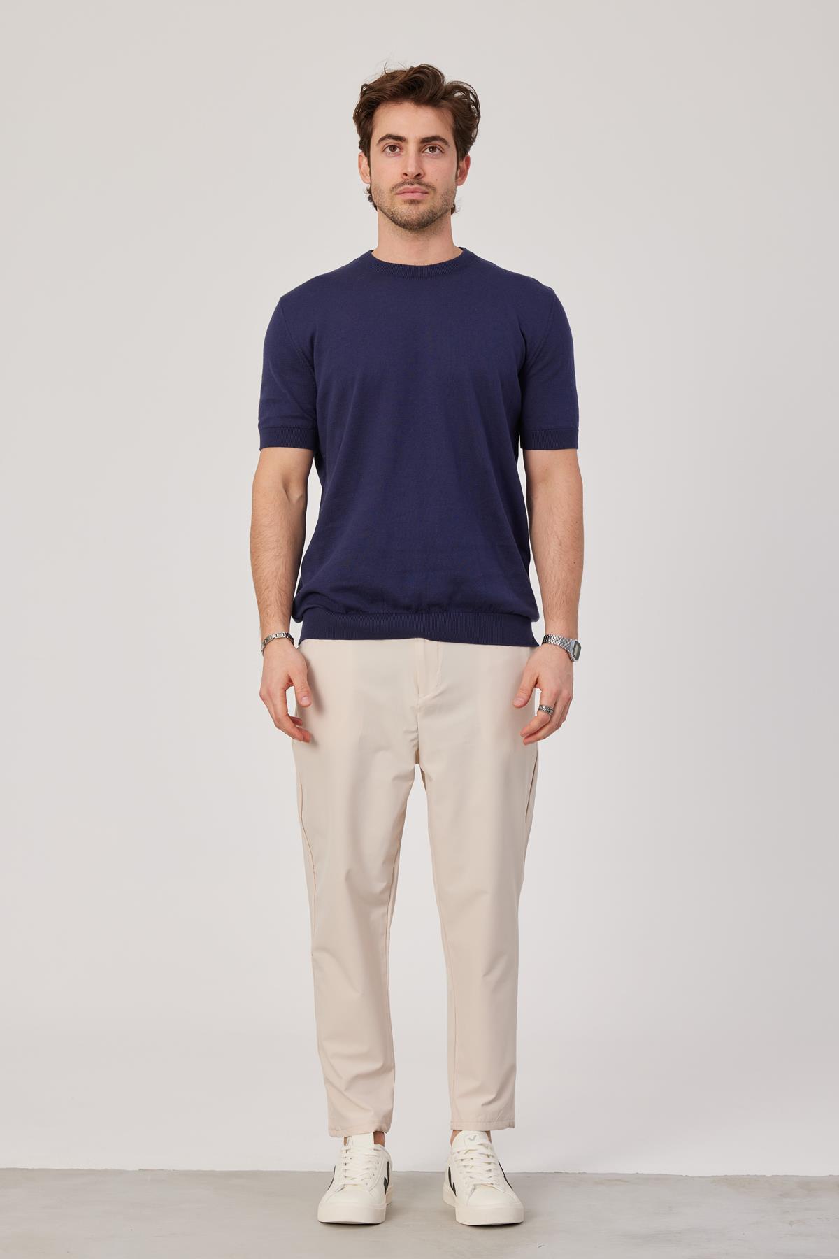 Basic Lacivert Triko Kumaş Tshirt