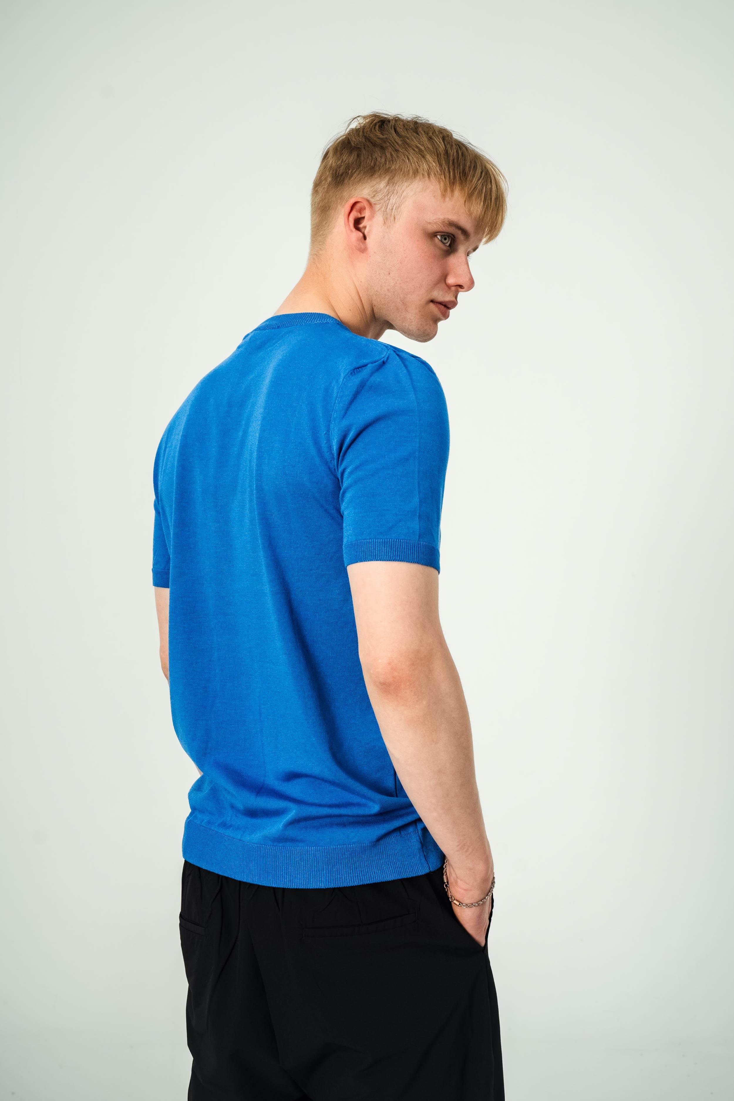 Basic Mavi Triko Kumaş Tshirt · 3