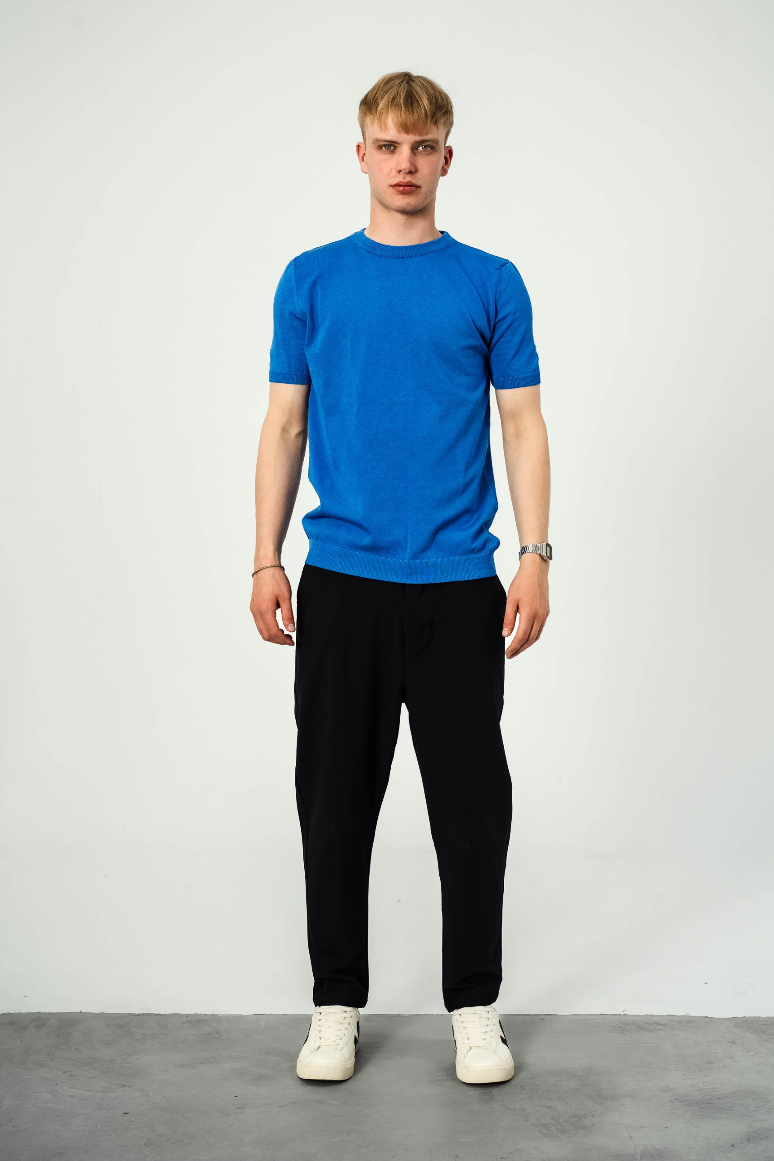 Basic Mavi Triko Kumaş Tshirt