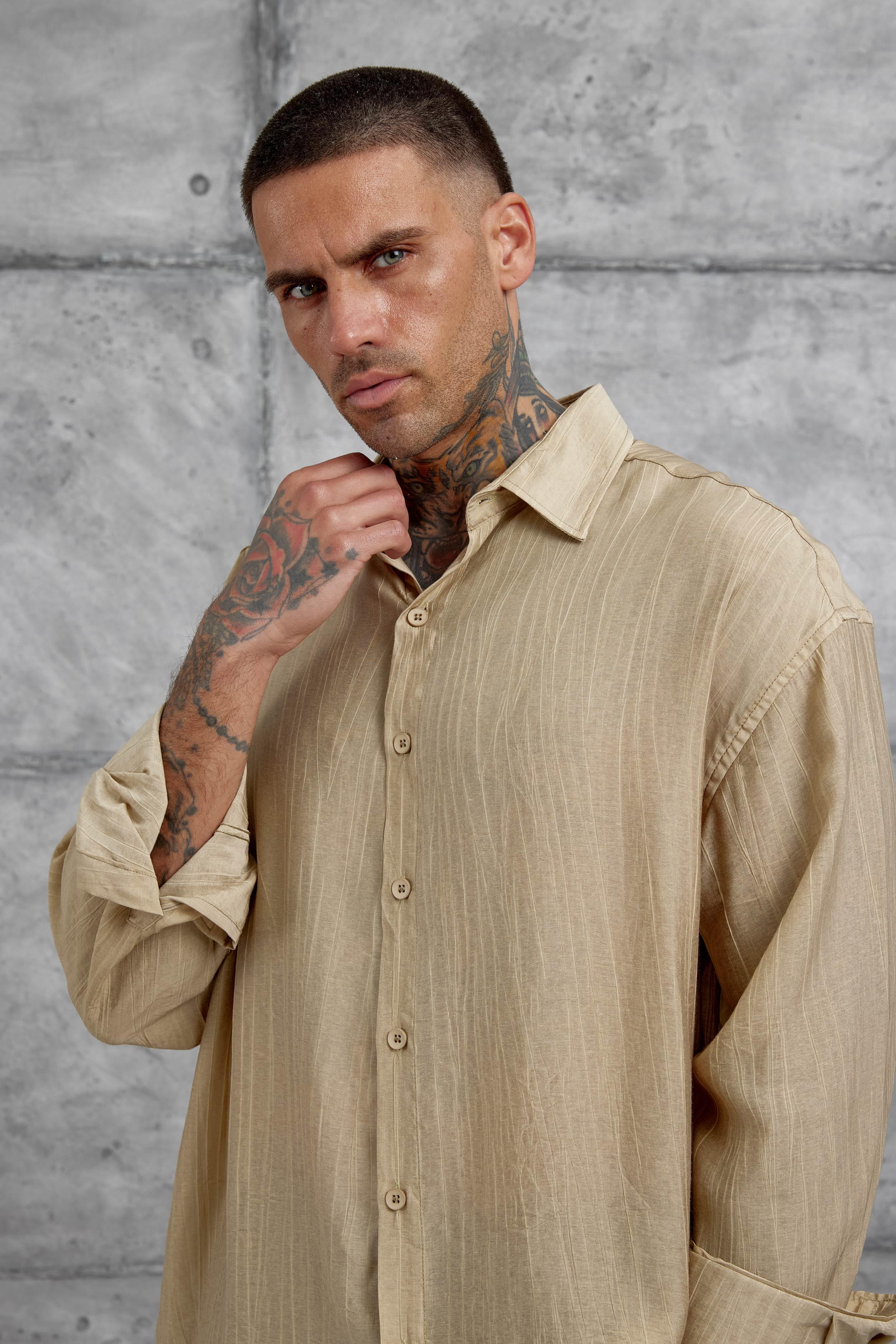 Bej Sülfür Çilek Model Oversize Gömlek · 2