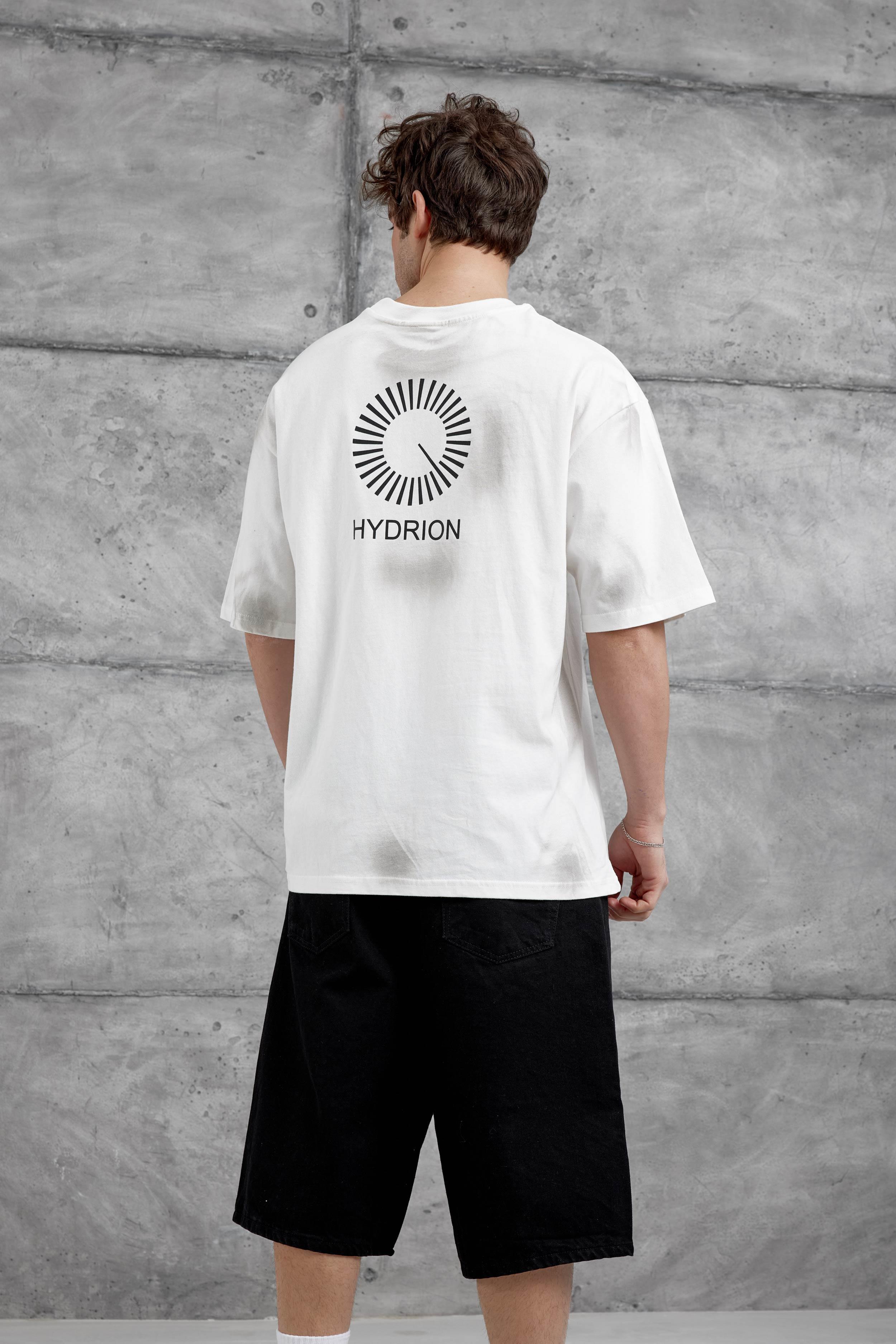 Beyaz Arka Hydrion Yazılı Oversize Tshirt