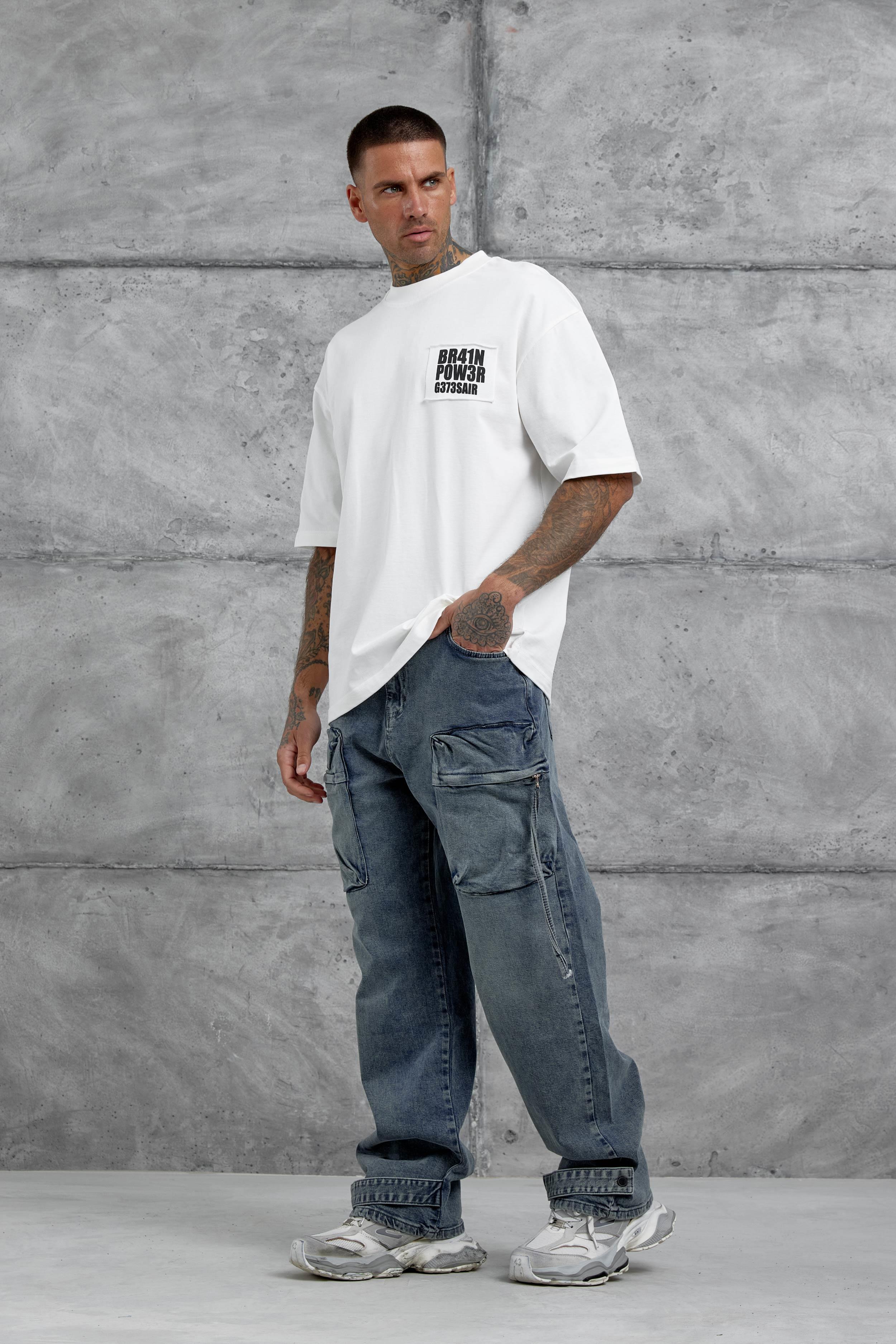 Beyaz Br41n Pow3r Yazılı Oversize Tshirt · 6