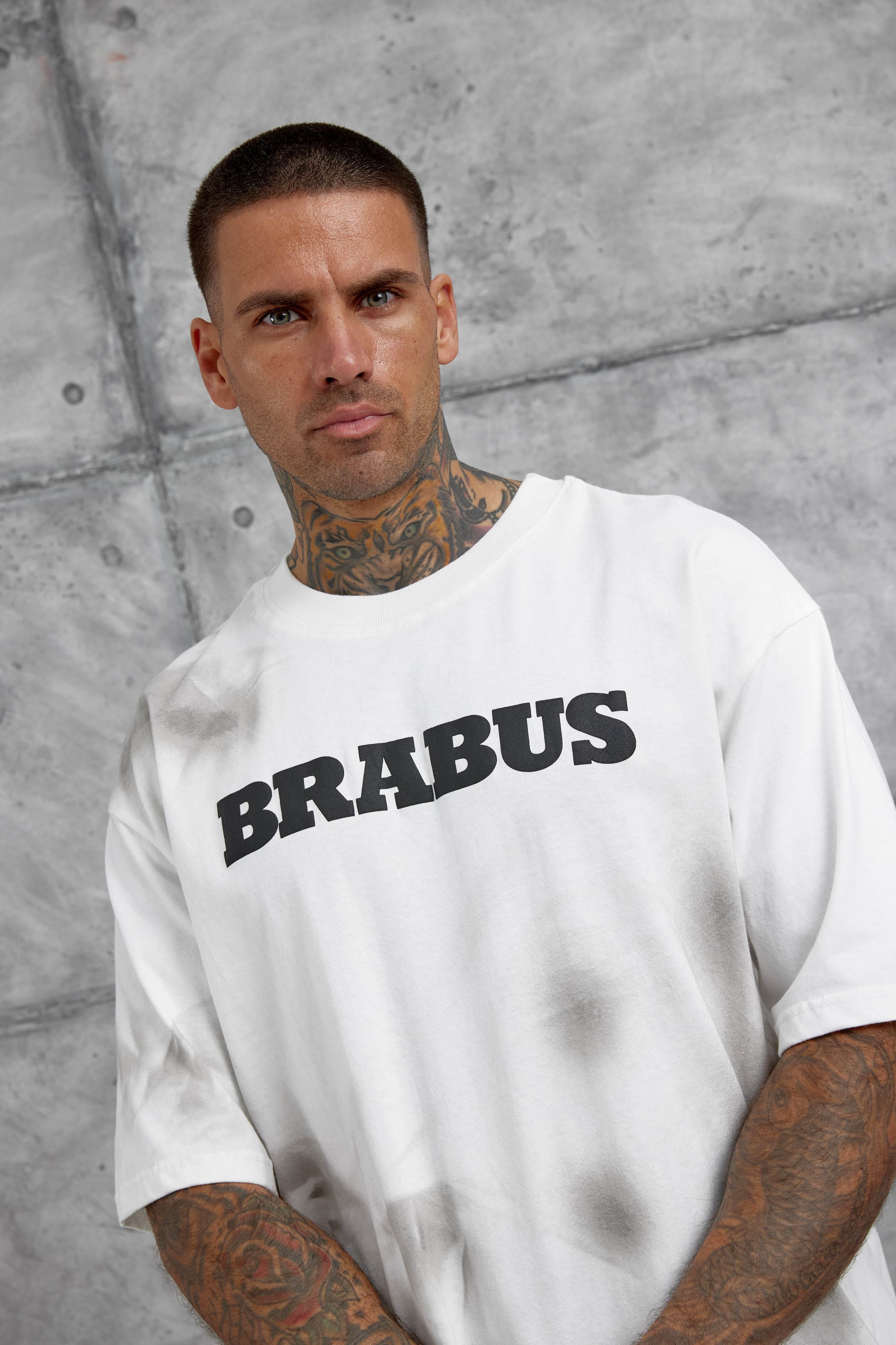Beyaz Brabus Yazılı Oversize Tshirt