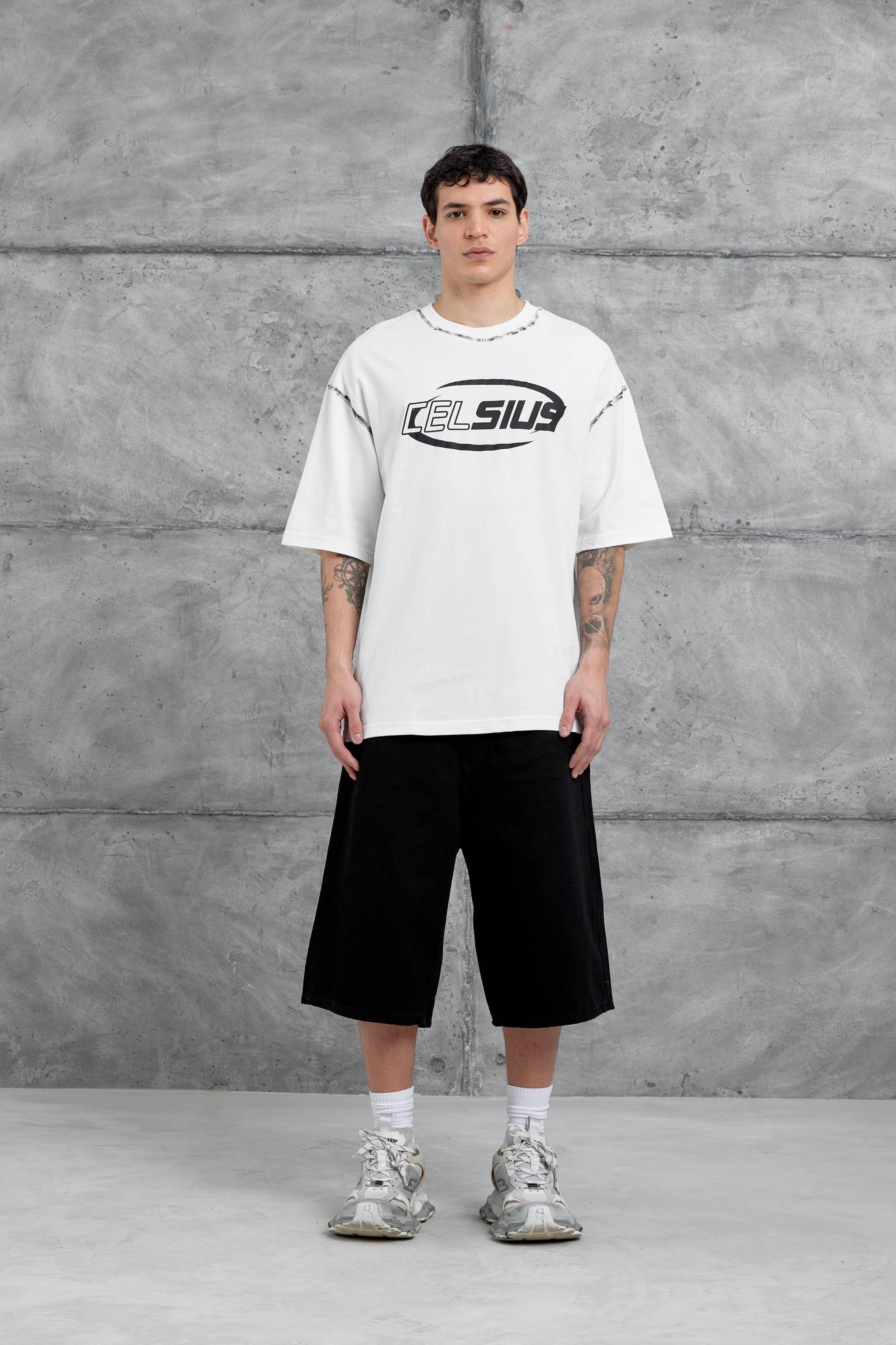 Beyaz Celcius Yazılı Oversize Tshirt