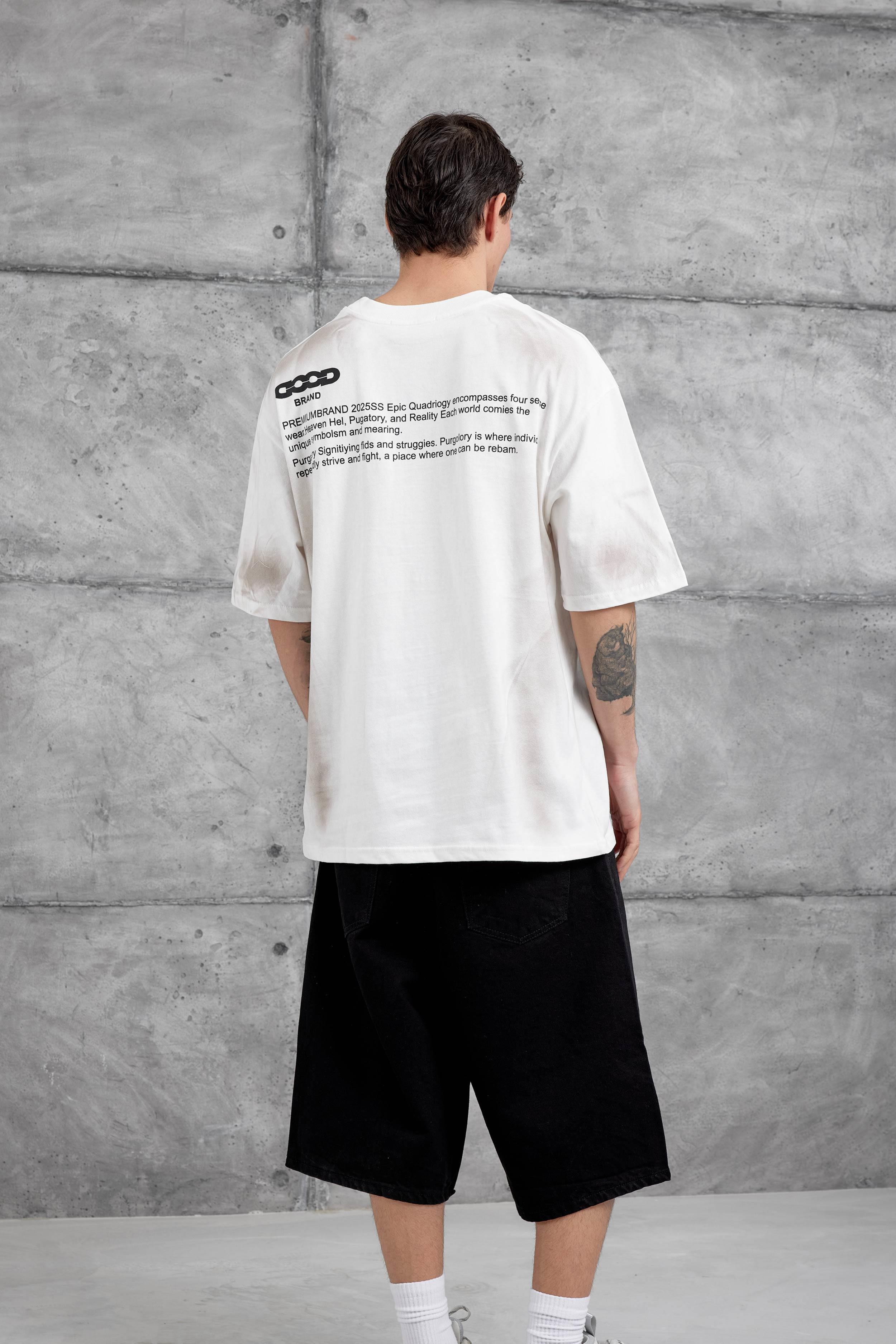 Beyaz Good Yazılı Oversize Tshirt