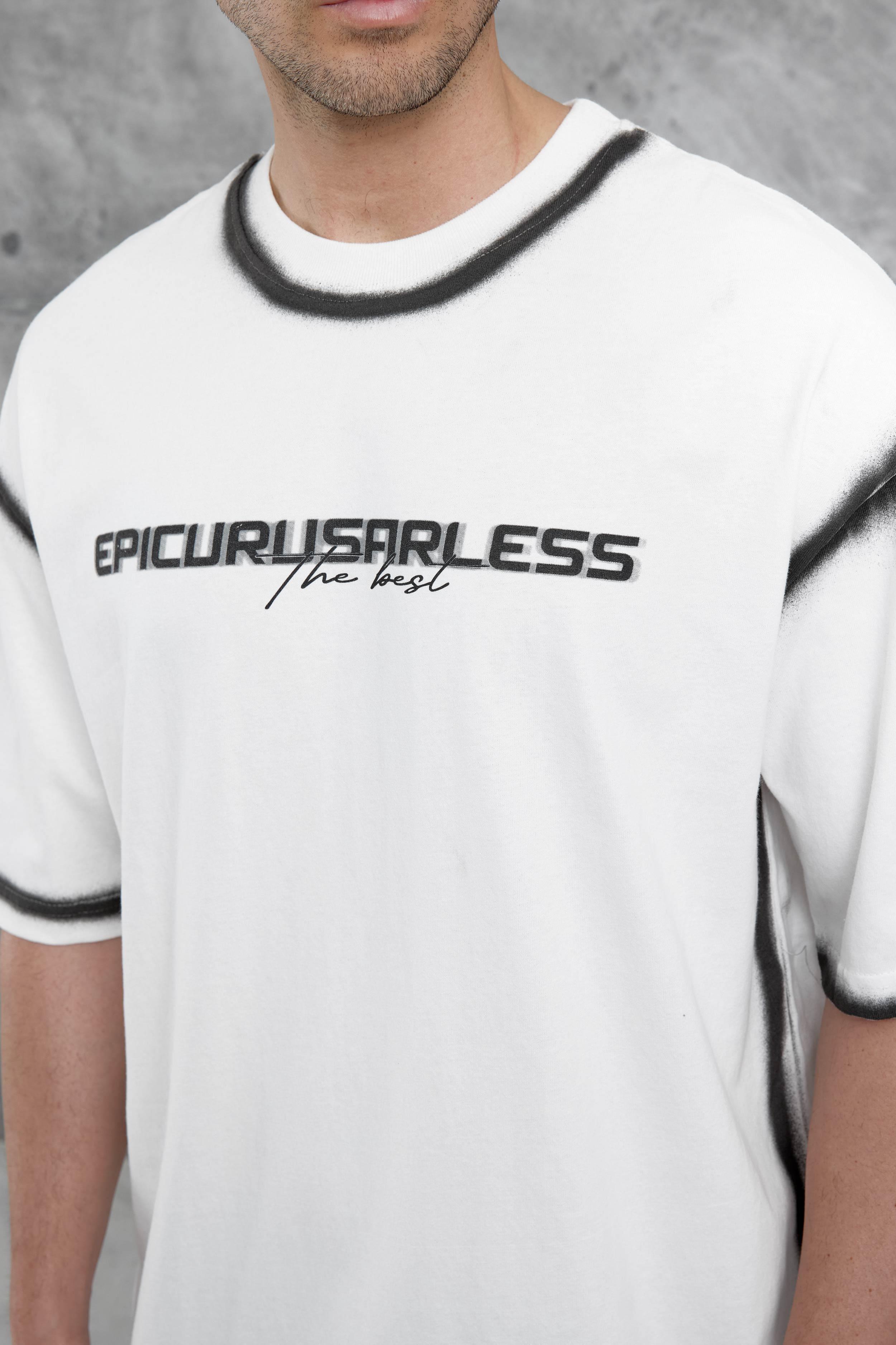 Beyaz Epicurusarless Yazılı Oversize Tshirt · 2
