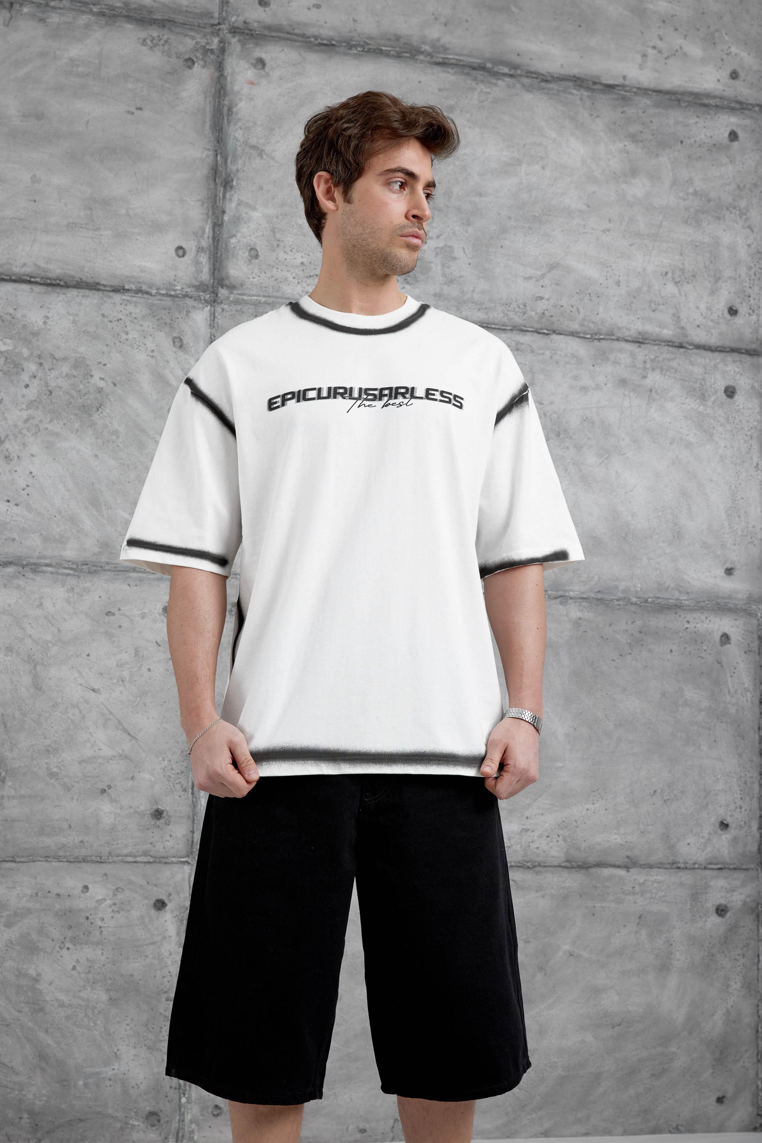 Beyaz Epicurusarless Yazılı Oversize Tshirt · 3
