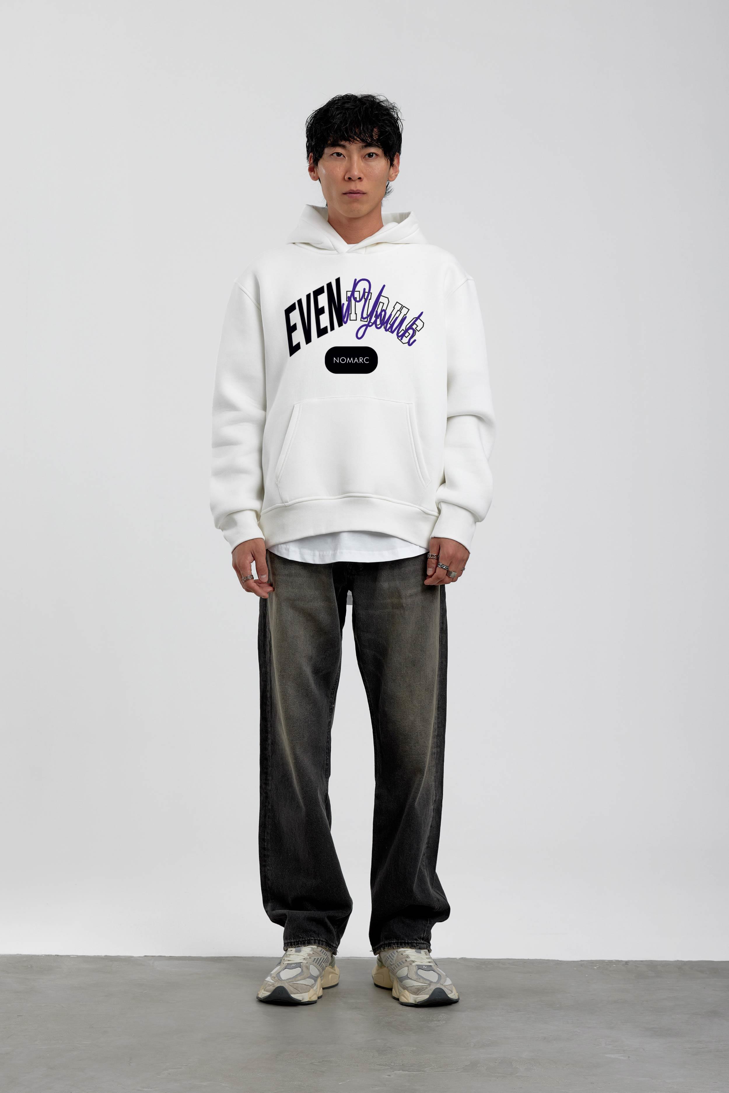 Beyaz Eventious Yazılı Kapüşonlu Sweatshirt