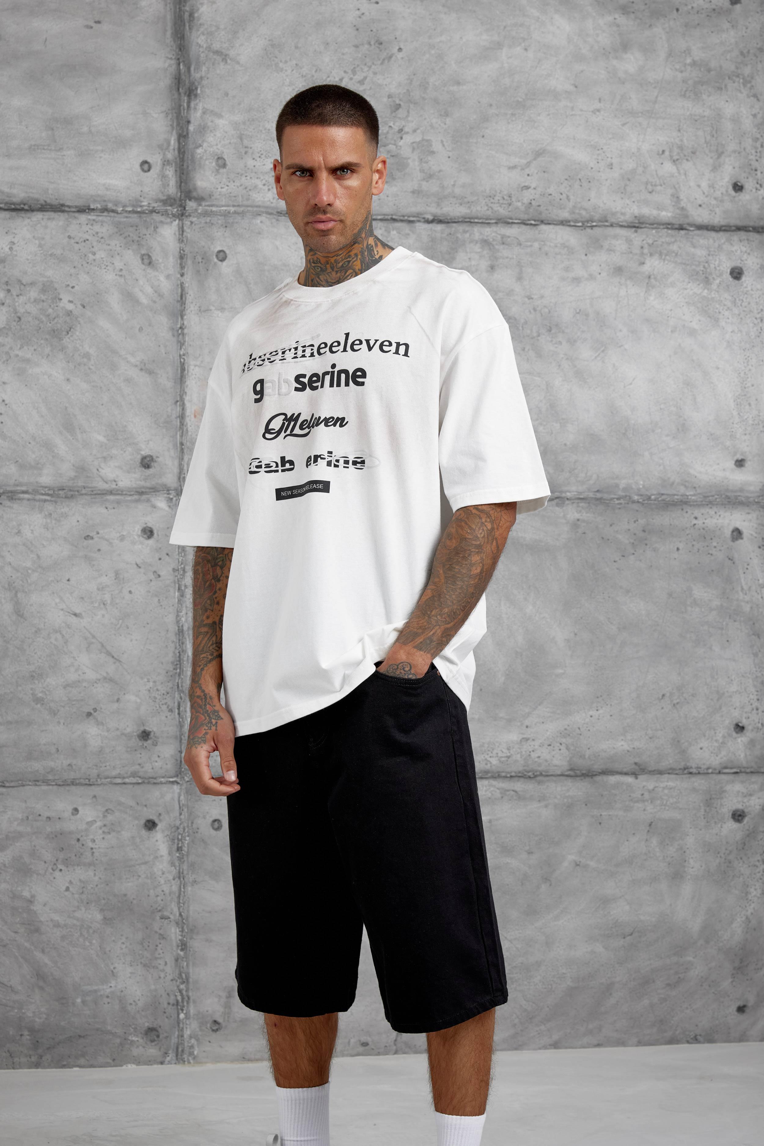 Beyaz Gabserine Yazılı Oversize Tshirt
