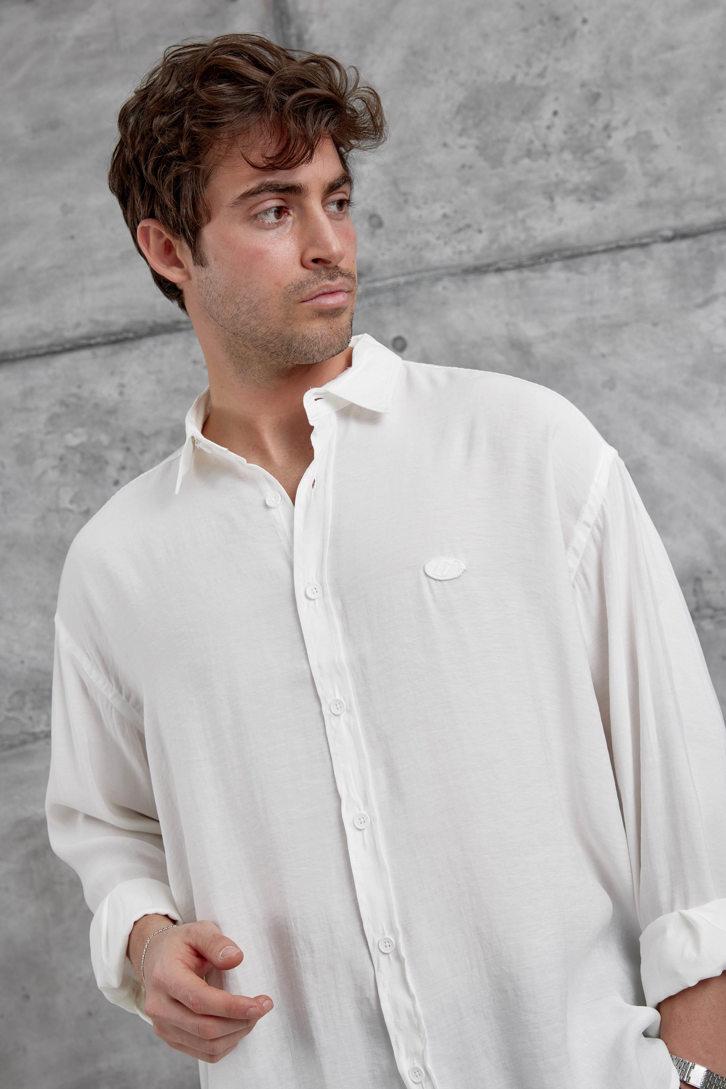 Beyaz Modal Kumaş Oversize Gömlek · 2