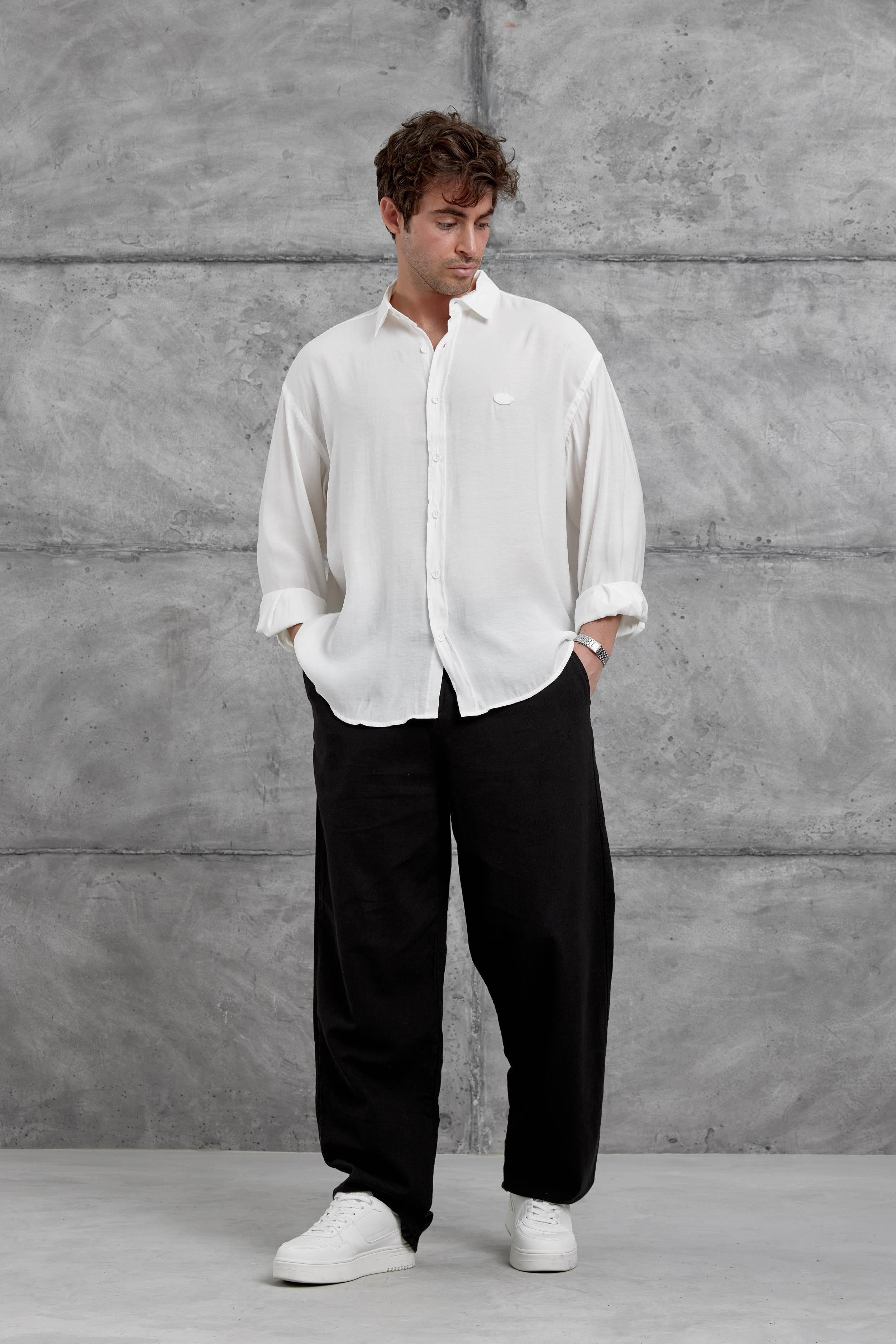 Beyaz Modal Kumaş Oversize Gömlek