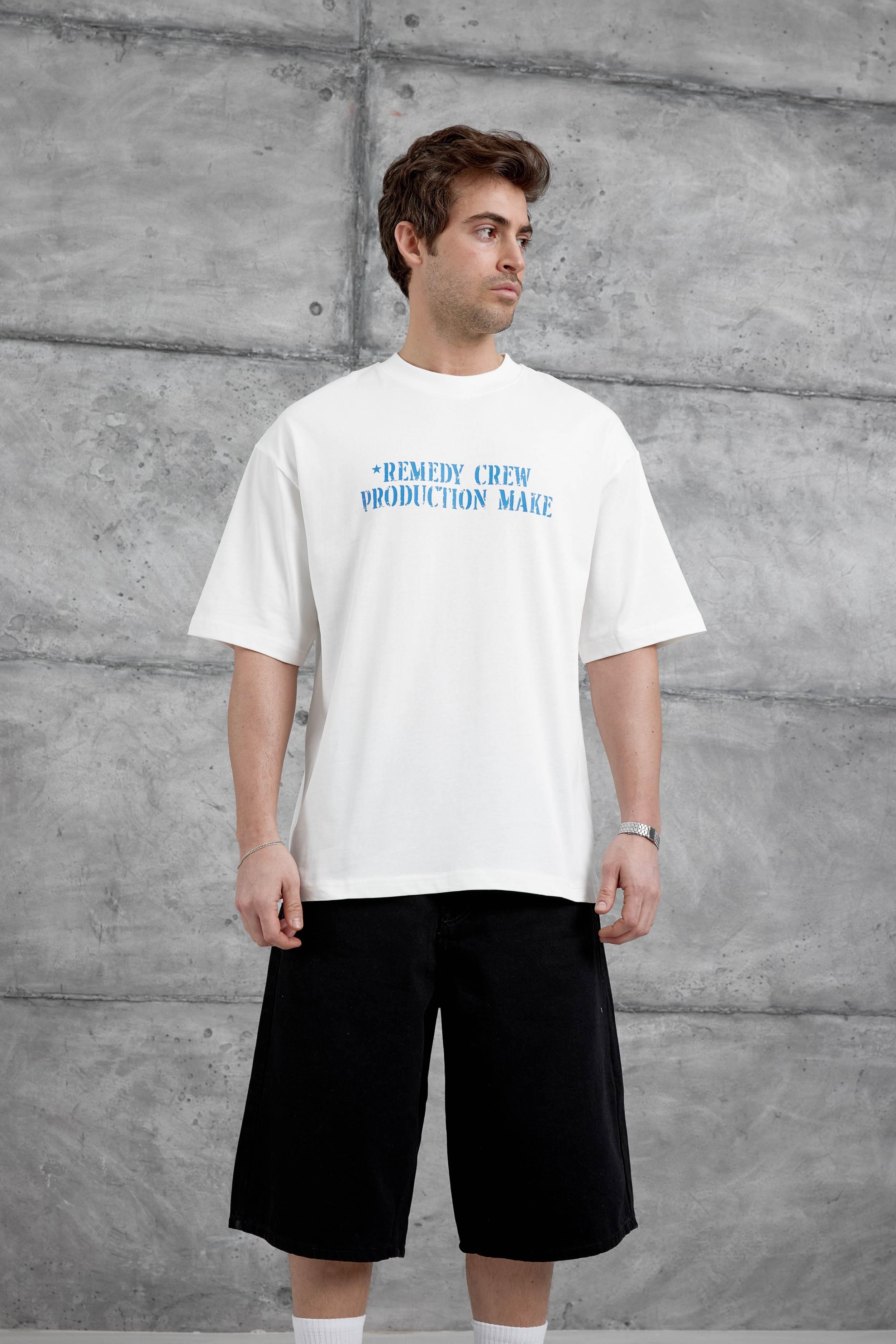Beyaz Remedy Crew Yazılı Oversize Tshirt · 2
