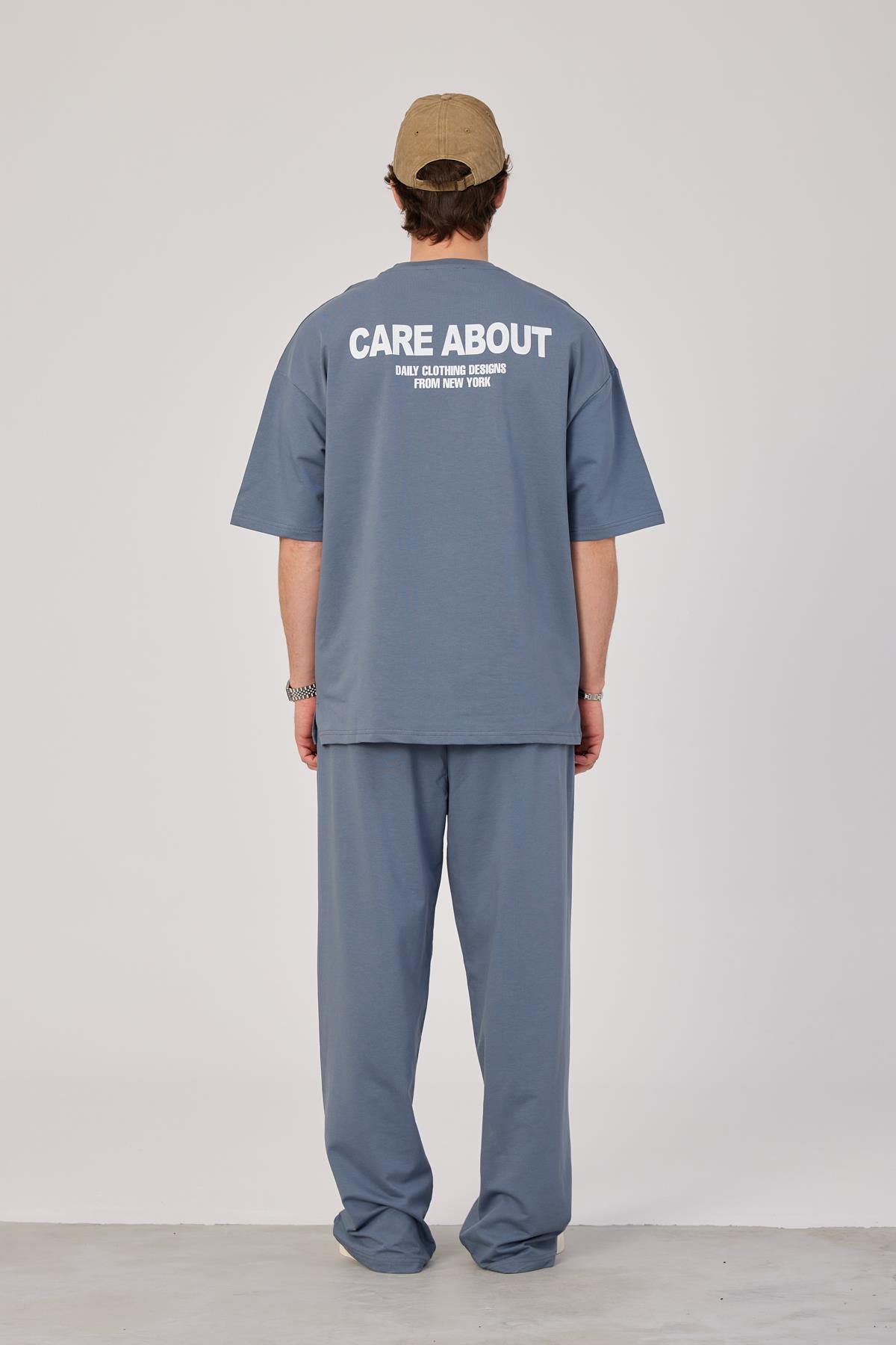 Care About Yazılı Pastel Mavi T-shirt