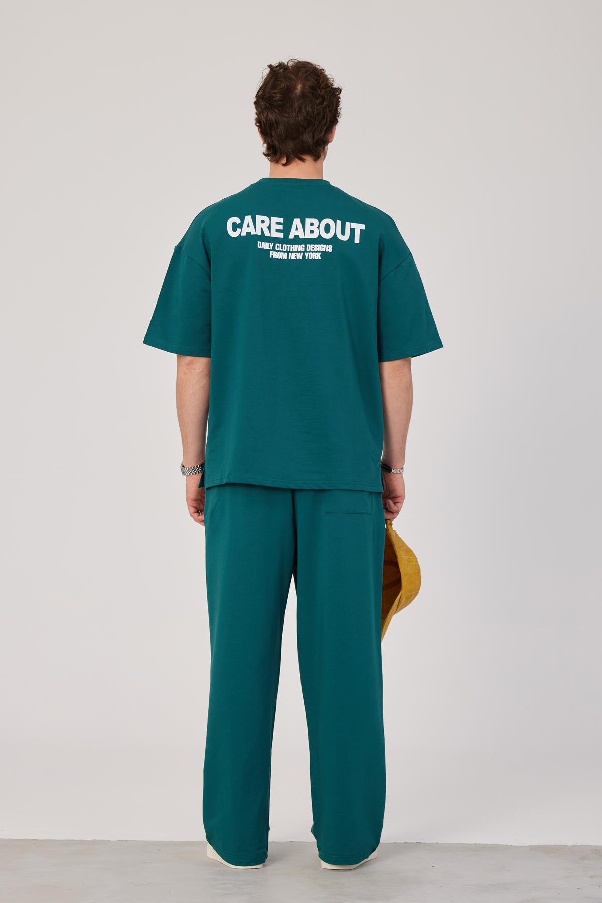 Care About Yazılı Yeşil T-shirt