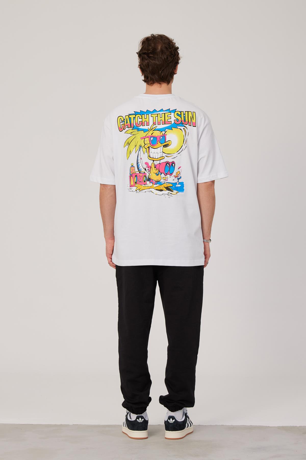 Catch The Sun Renkli Baskılı Beyaz Tshirt