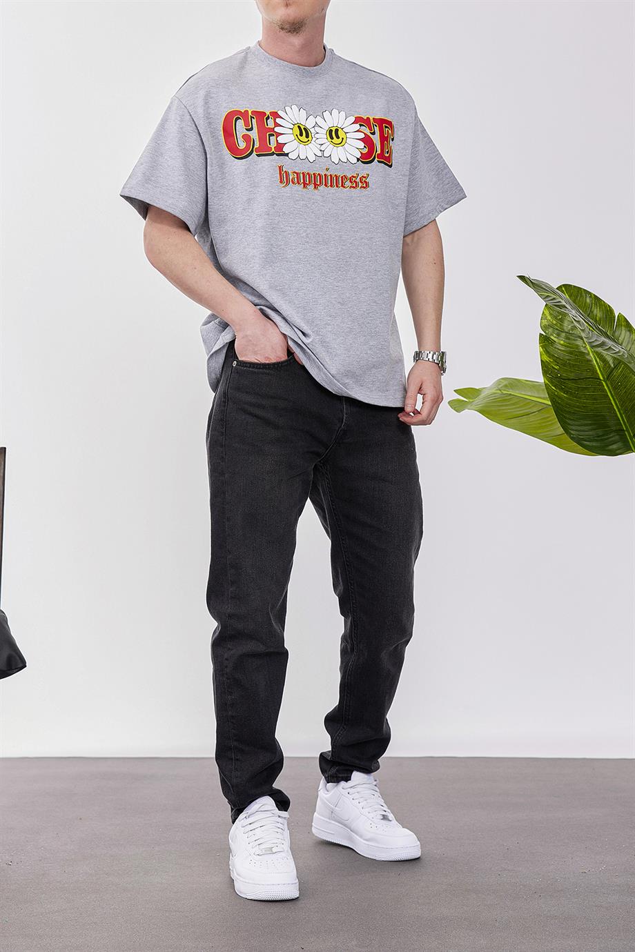 Choose Happiness Gri Tshirt