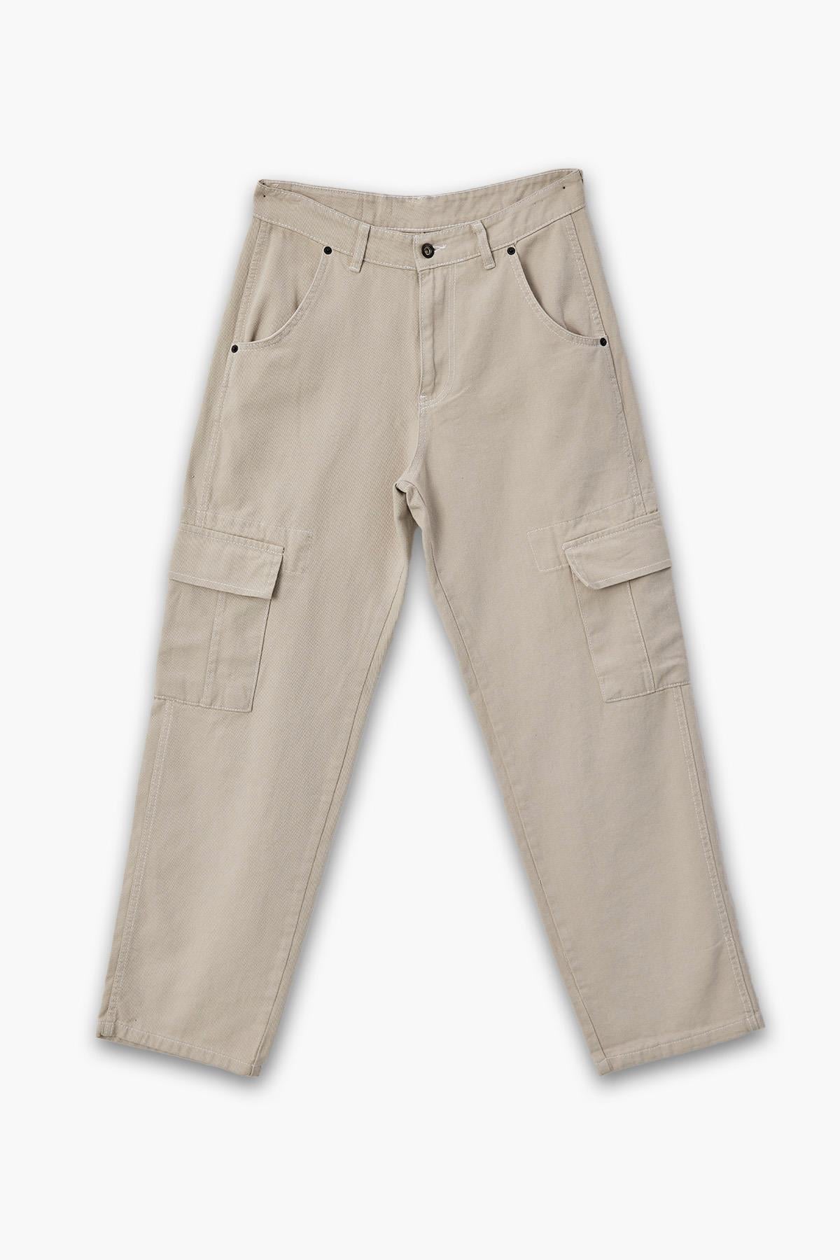 DF Kargo Cepli Krem Baggy Pantolon