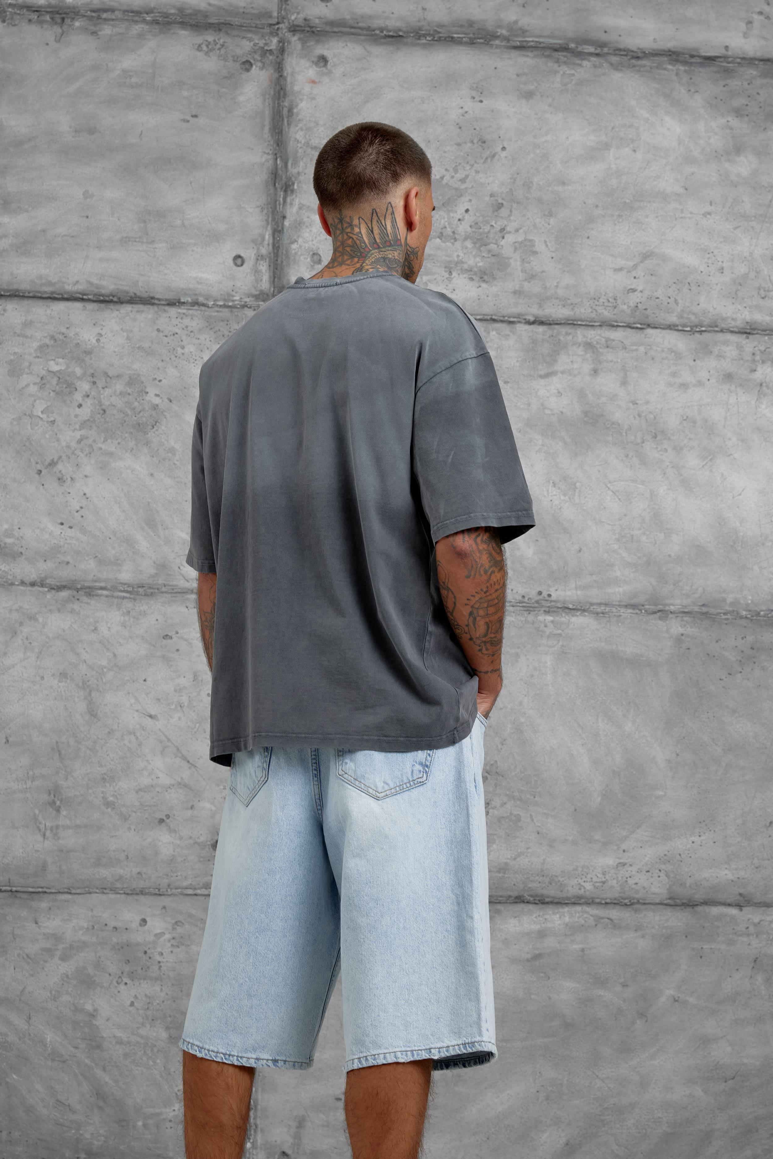 Füme İşaretli Yazı Baskılı Yıkamalı Oversize Tshirt · 4