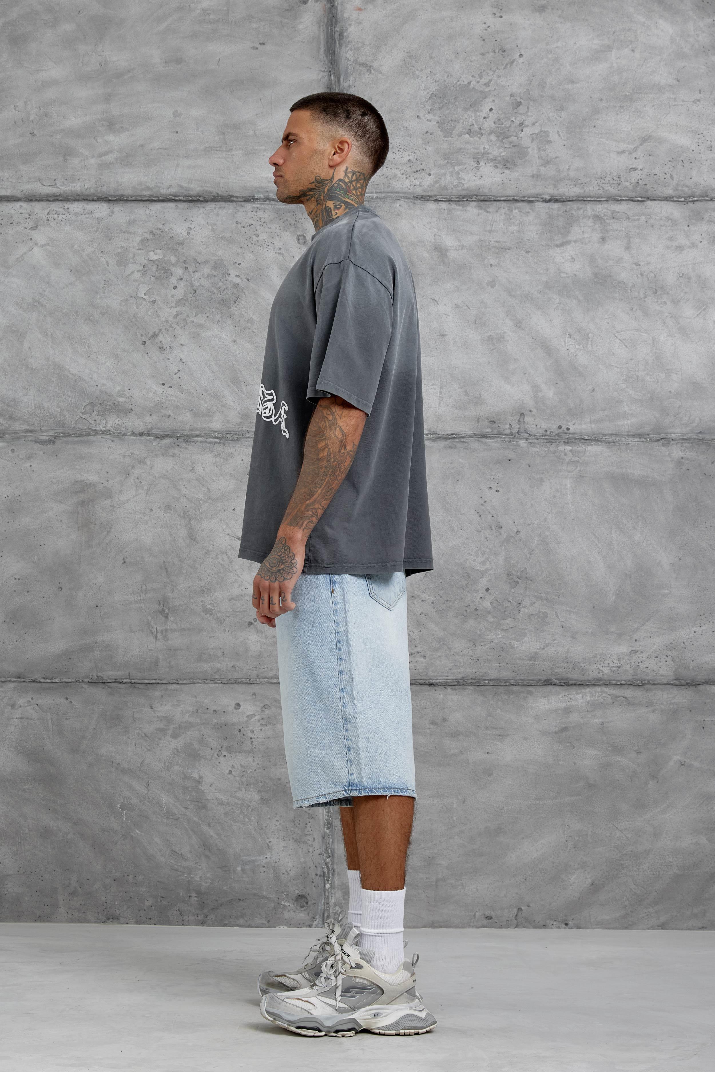 Füme İşaretli Yazı Baskılı Yıkamalı Oversize Tshirt · 6