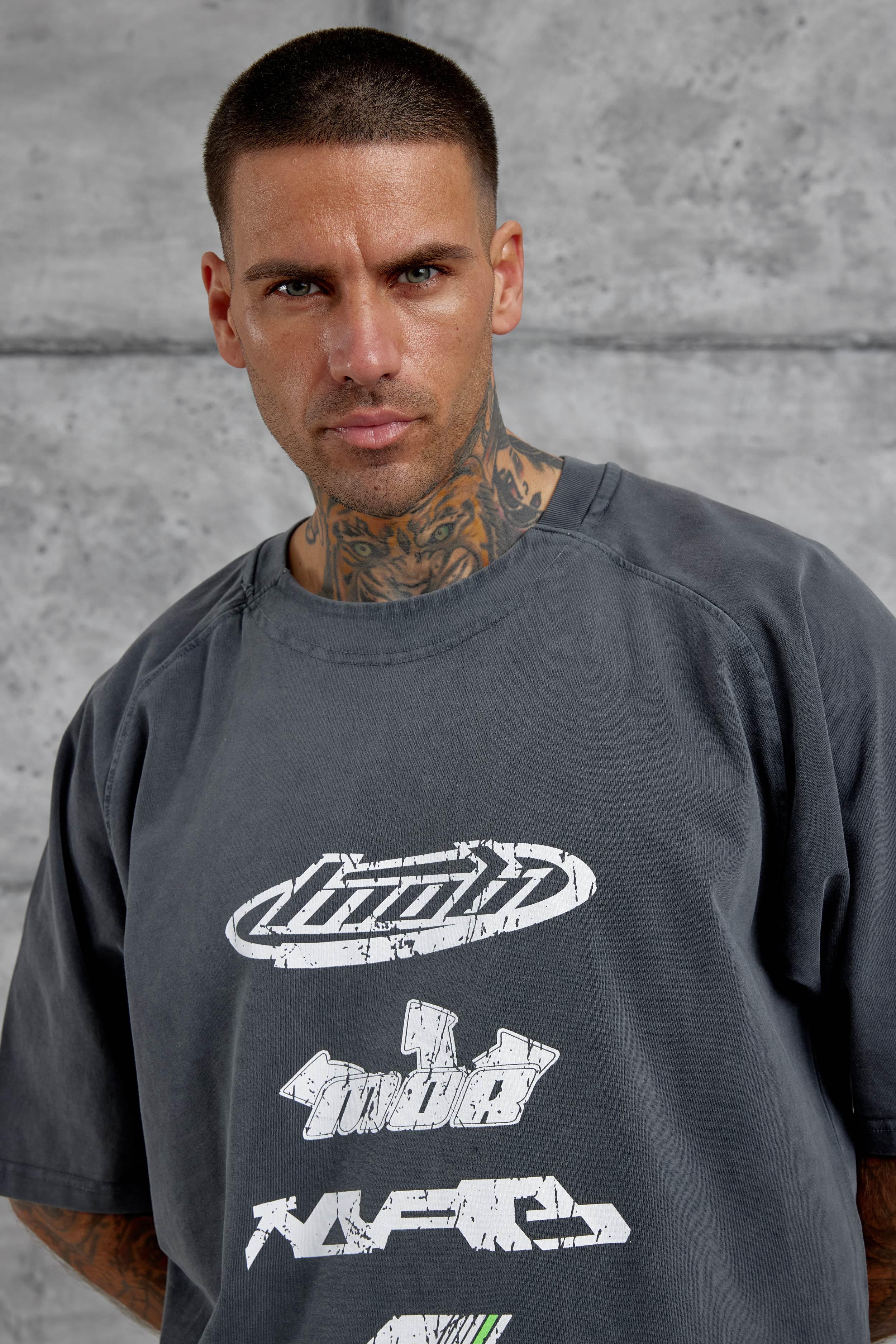 Füme Lesschen Baskılı Yıkamalı Oversize Tshirt · 2