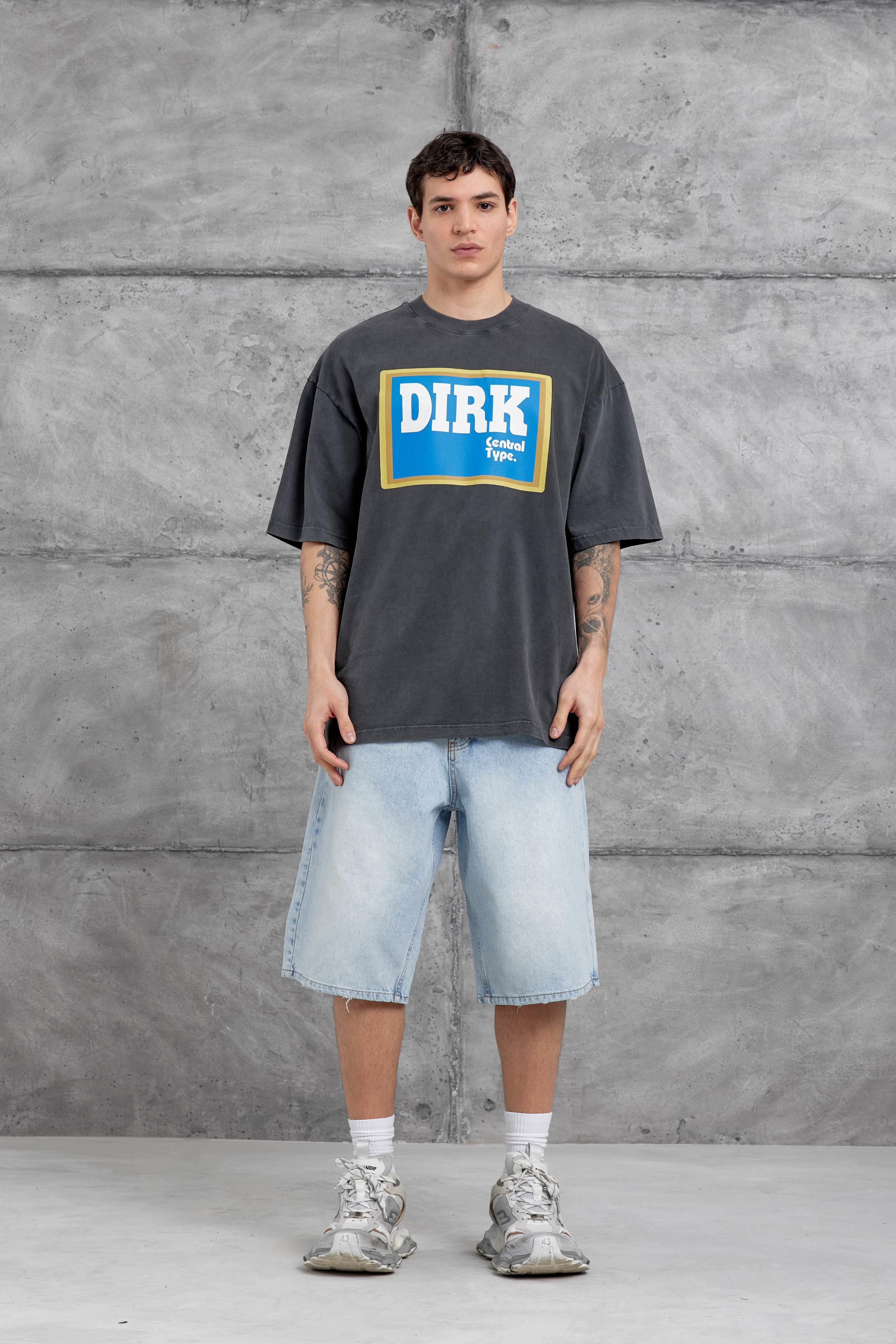 Füme Yıkamalı Dirk Yazılı Oversize Tshirt
