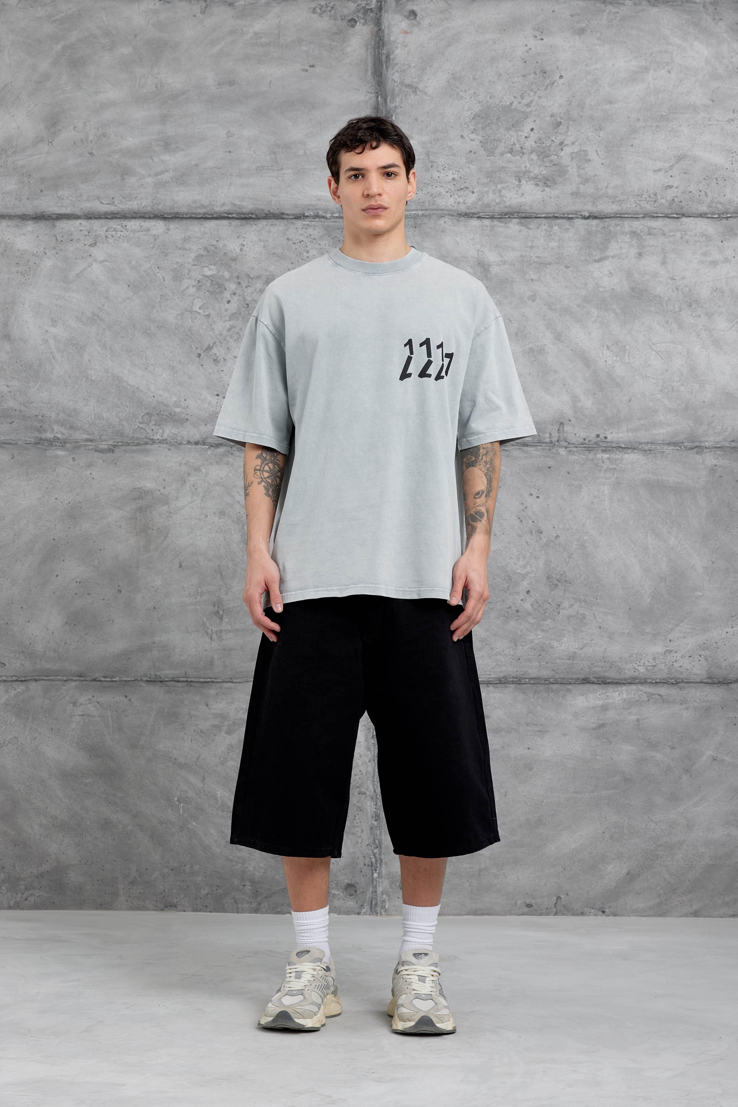 Gri 1111 Yazılı Yıkamalı Oversize Tshirt · 3