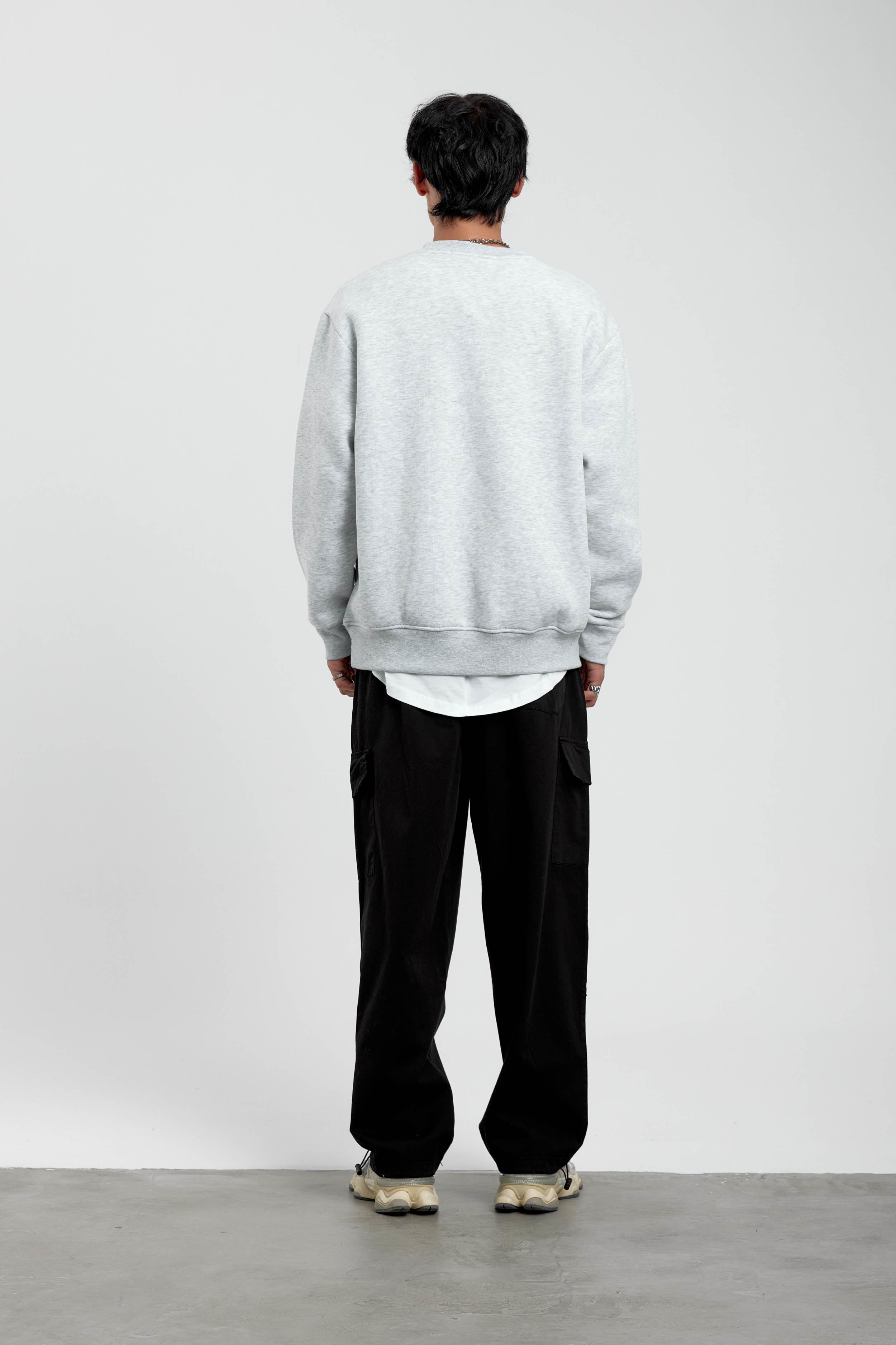 Gri Bisiklet Yaka Basic Şardonlu Sweatshirt · 5