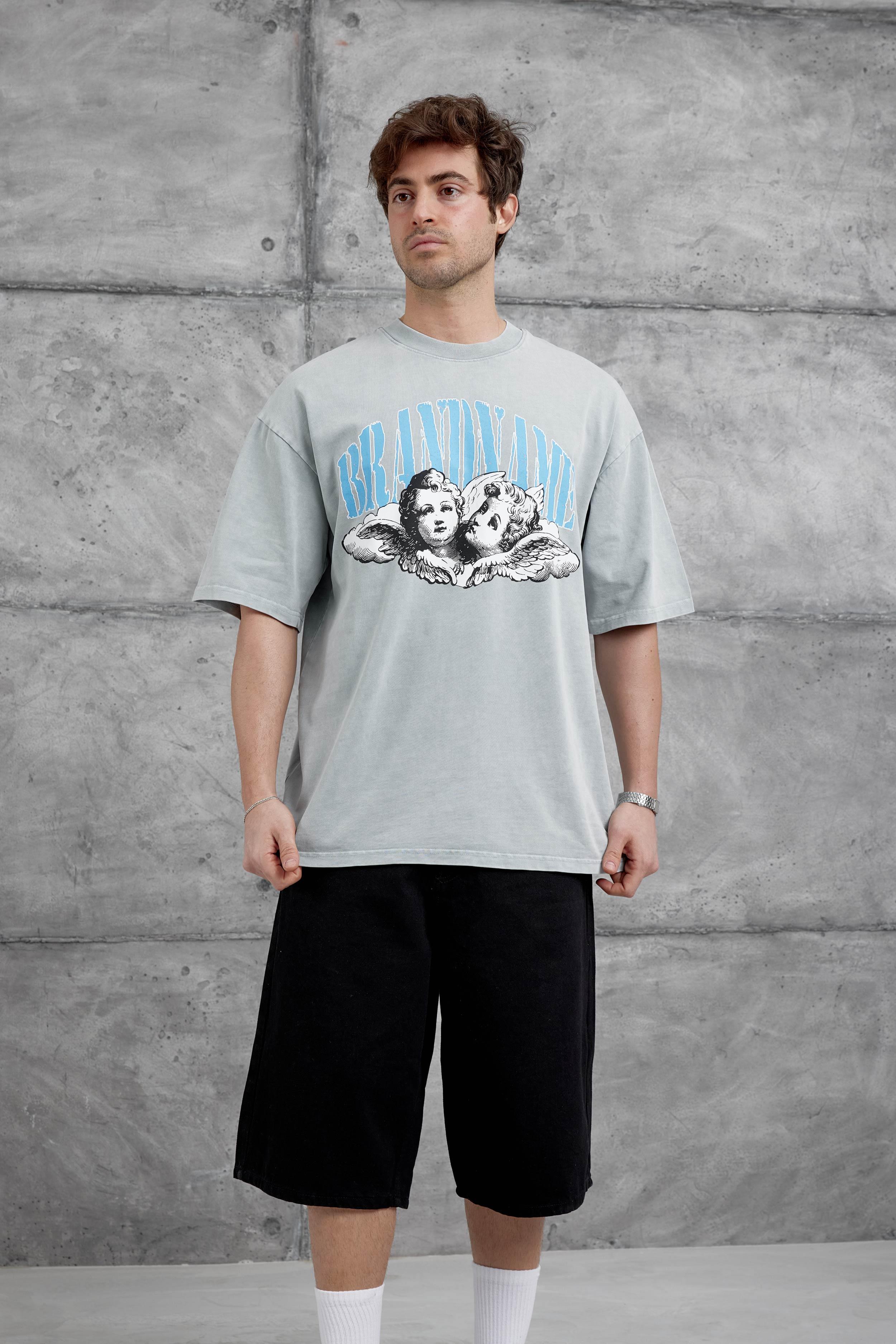 Gri Brandname Yazılı Yıkamalı Oversize Tshirt · 4