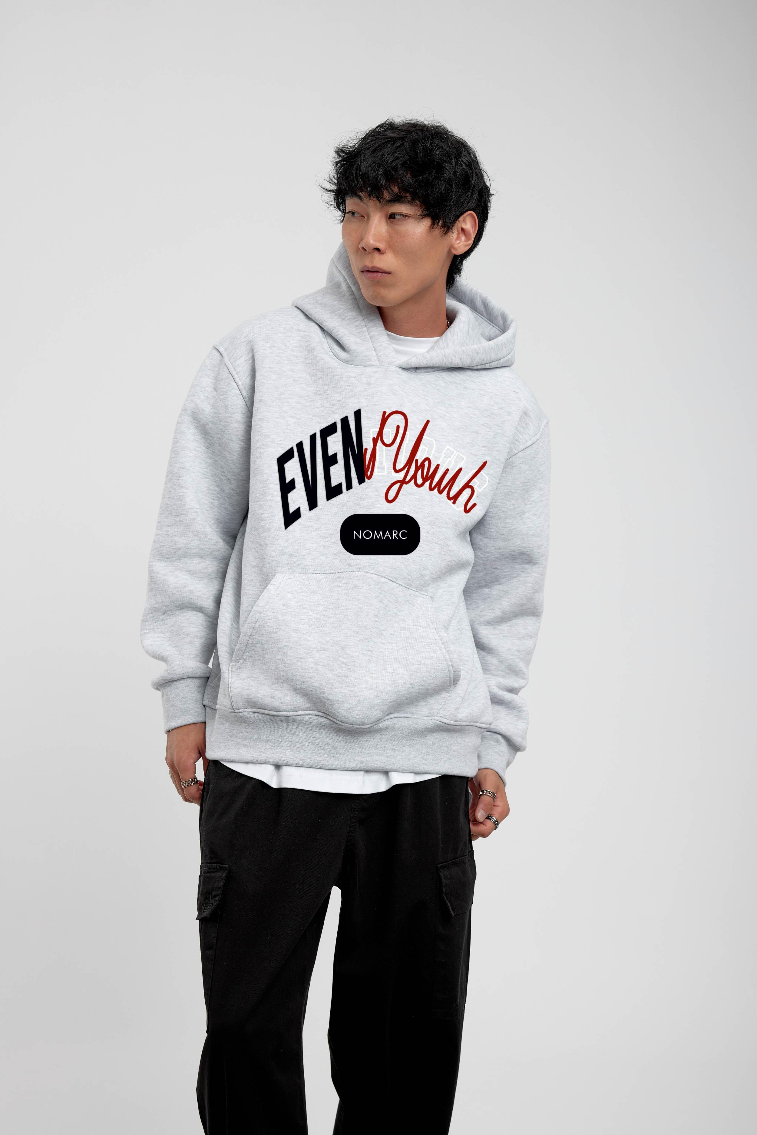Gri Eventious Yazılı Kapüşonlu Sweatshirt · 2