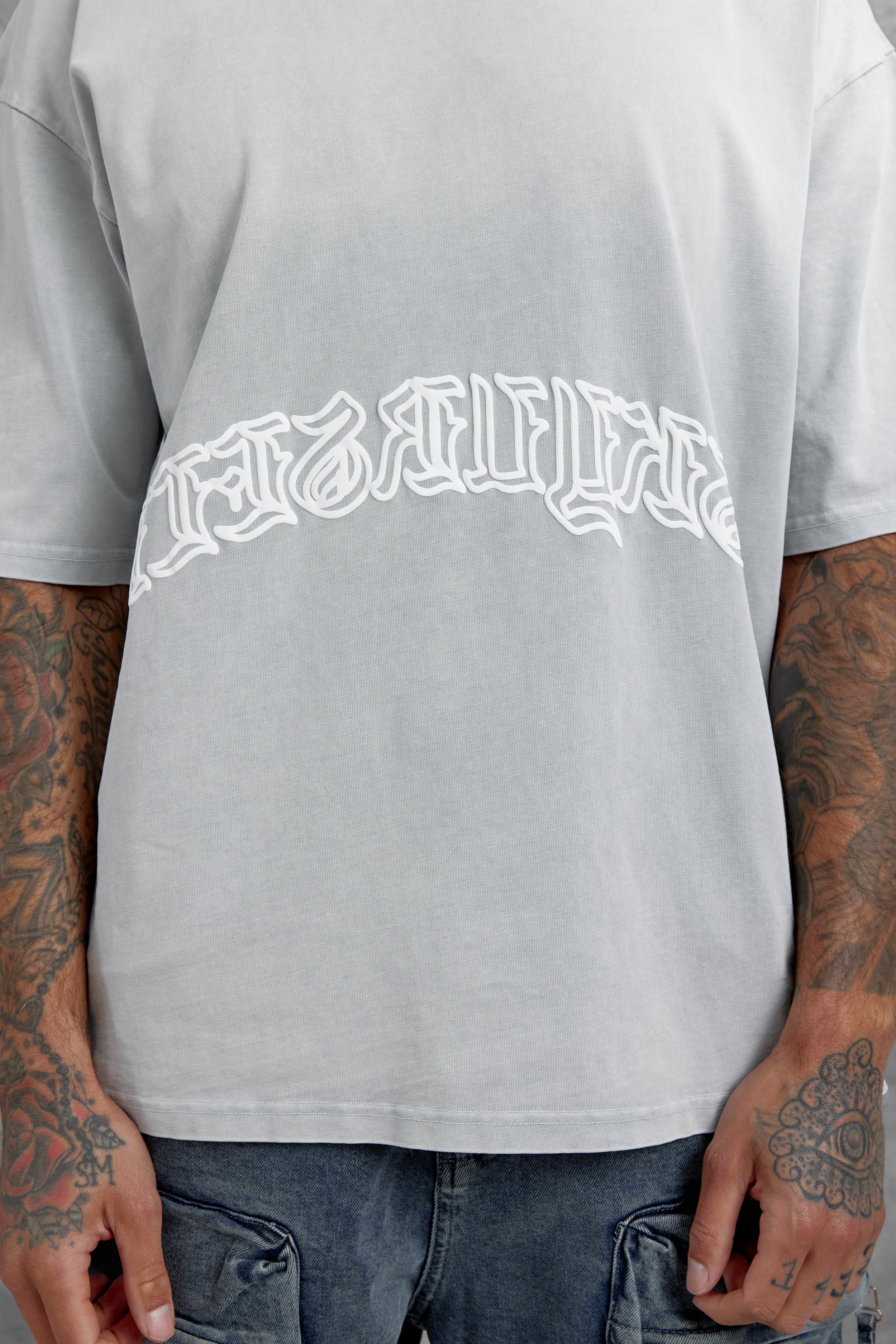 Gri İşaretli Yazı Baskılı Yıkamalı Oversize Tshirt · 3