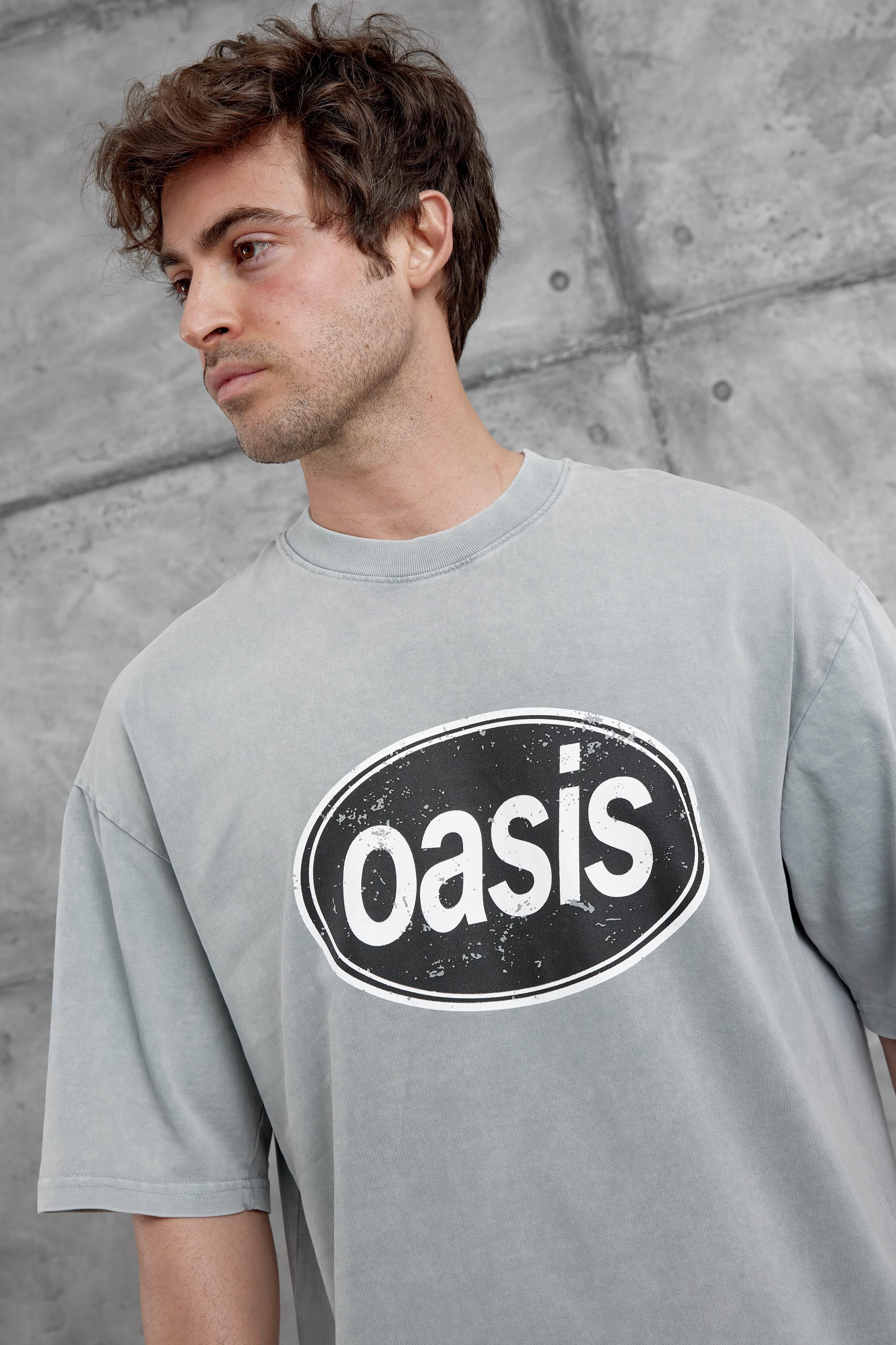 Gri Oasis Yazılı Yıkamalı Oversize Tshirt · 3