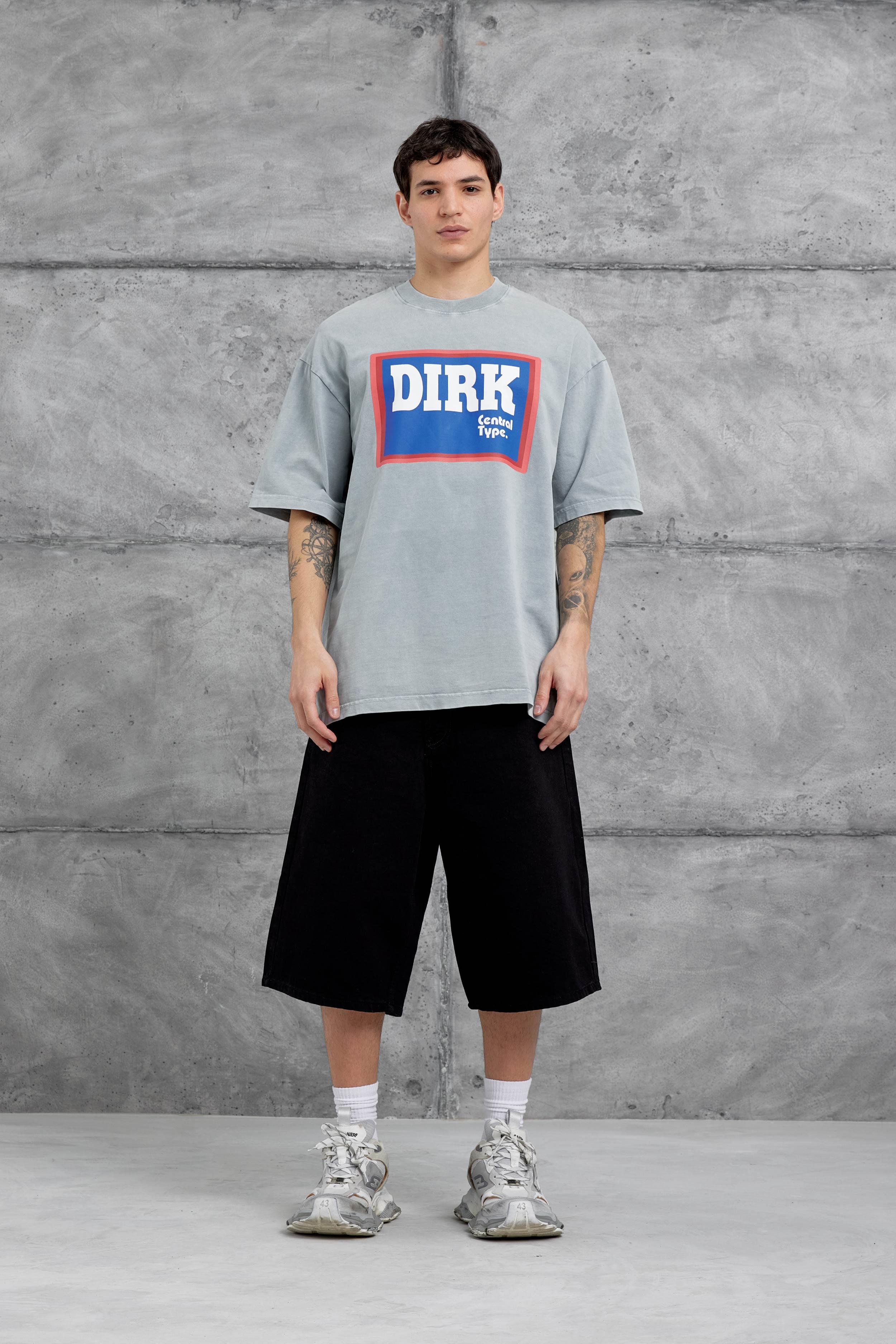 Gri Yıkamalı Dirk Yazılı Oversize Tshirt