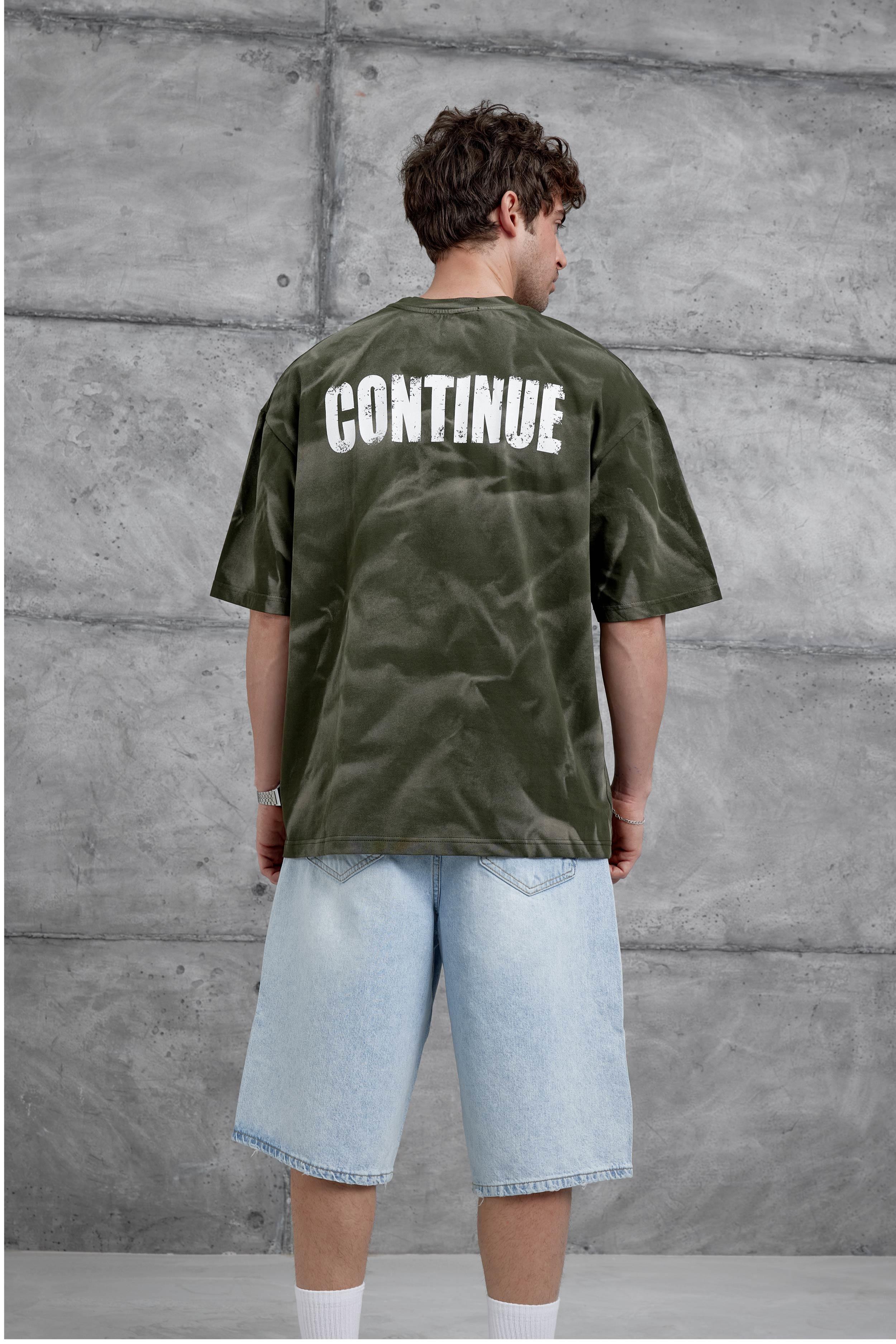 Haki Drift Yazılı Yıkamalı Oversize Tshirt