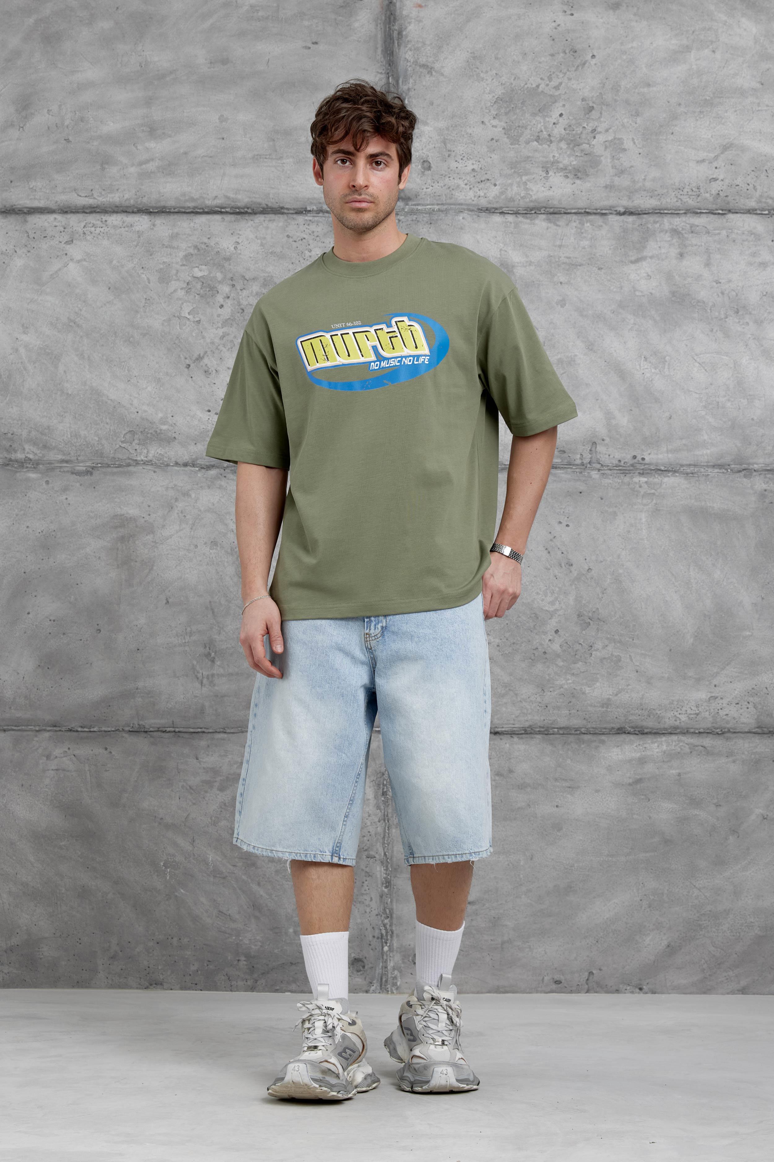 Haki Murth Baskılı Oversize Tshirt · 2