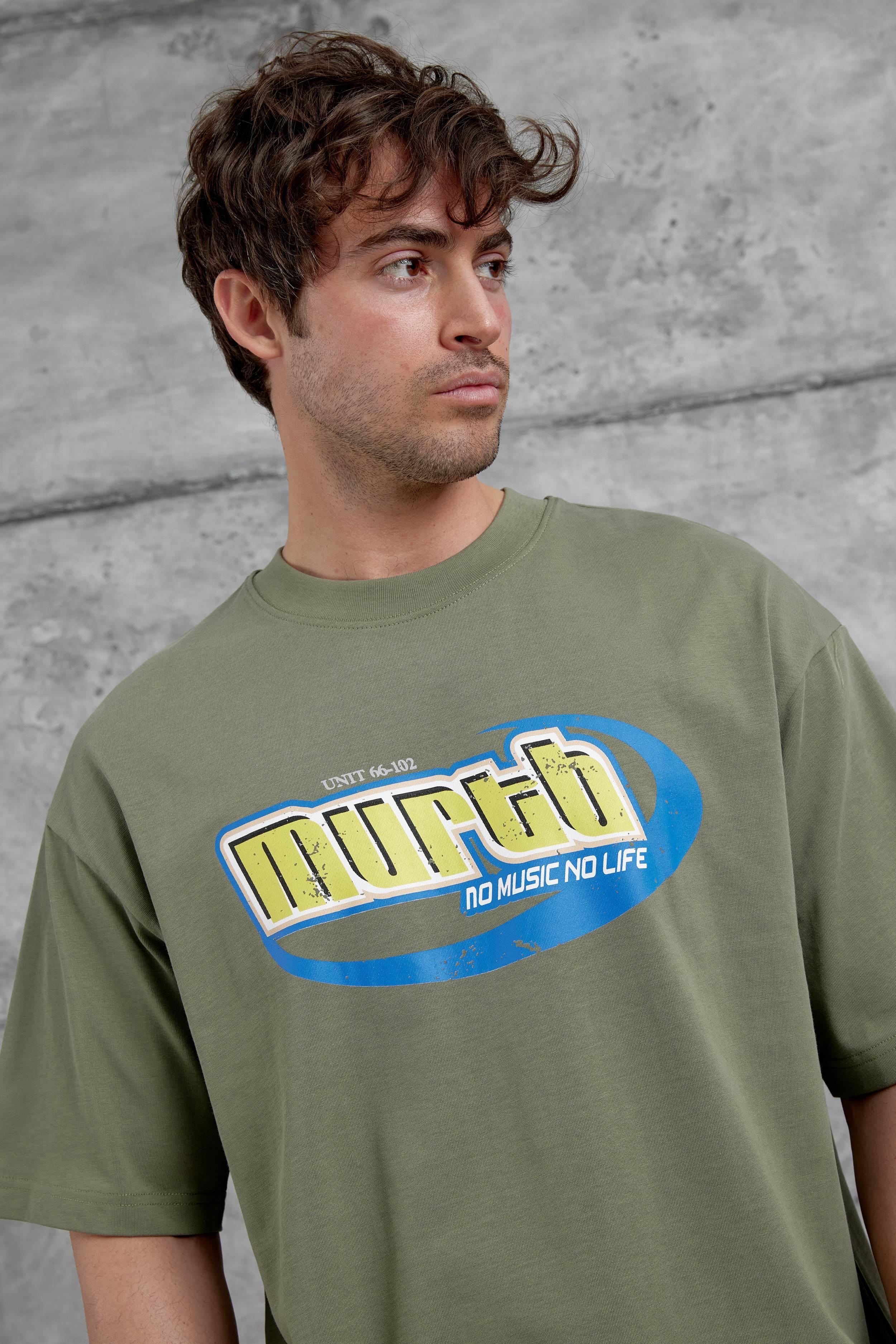 Haki Murth Baskılı Oversize Tshirt