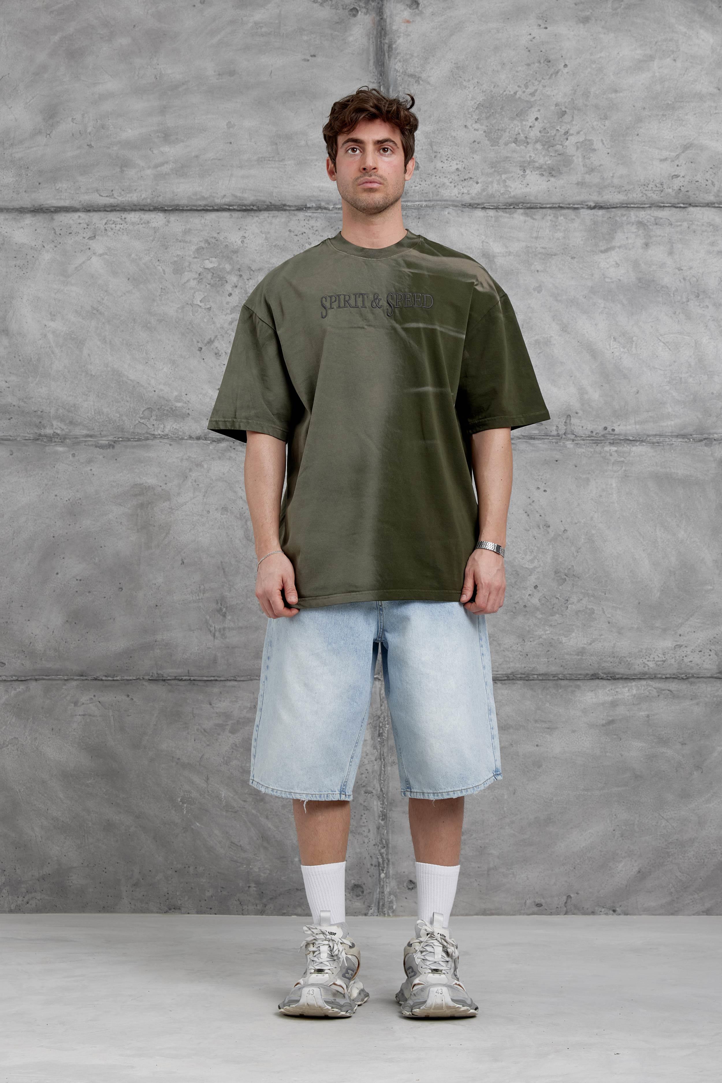 Haki Spirit&Speed Yazılı Yıkamalı Oversize Tshirt · 4