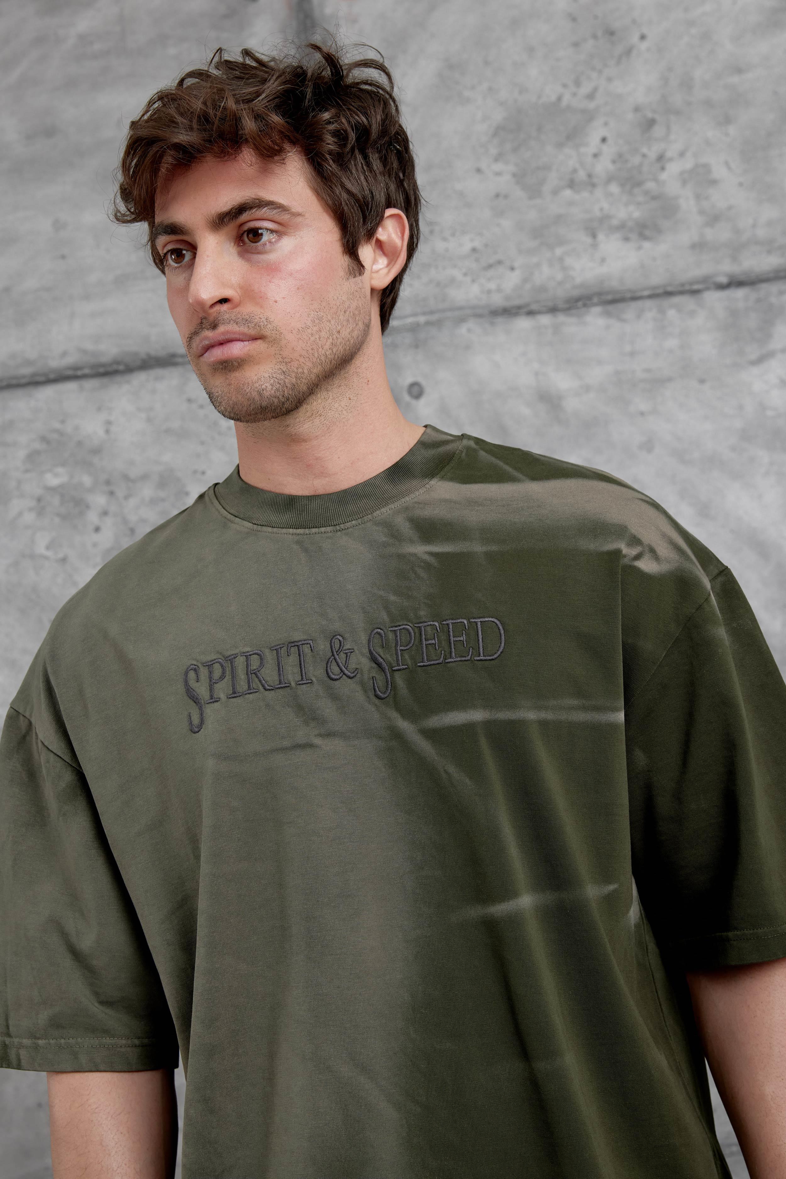 Haki Spirit&Speed Yazılı Yıkamalı Oversize Tshirt · 3